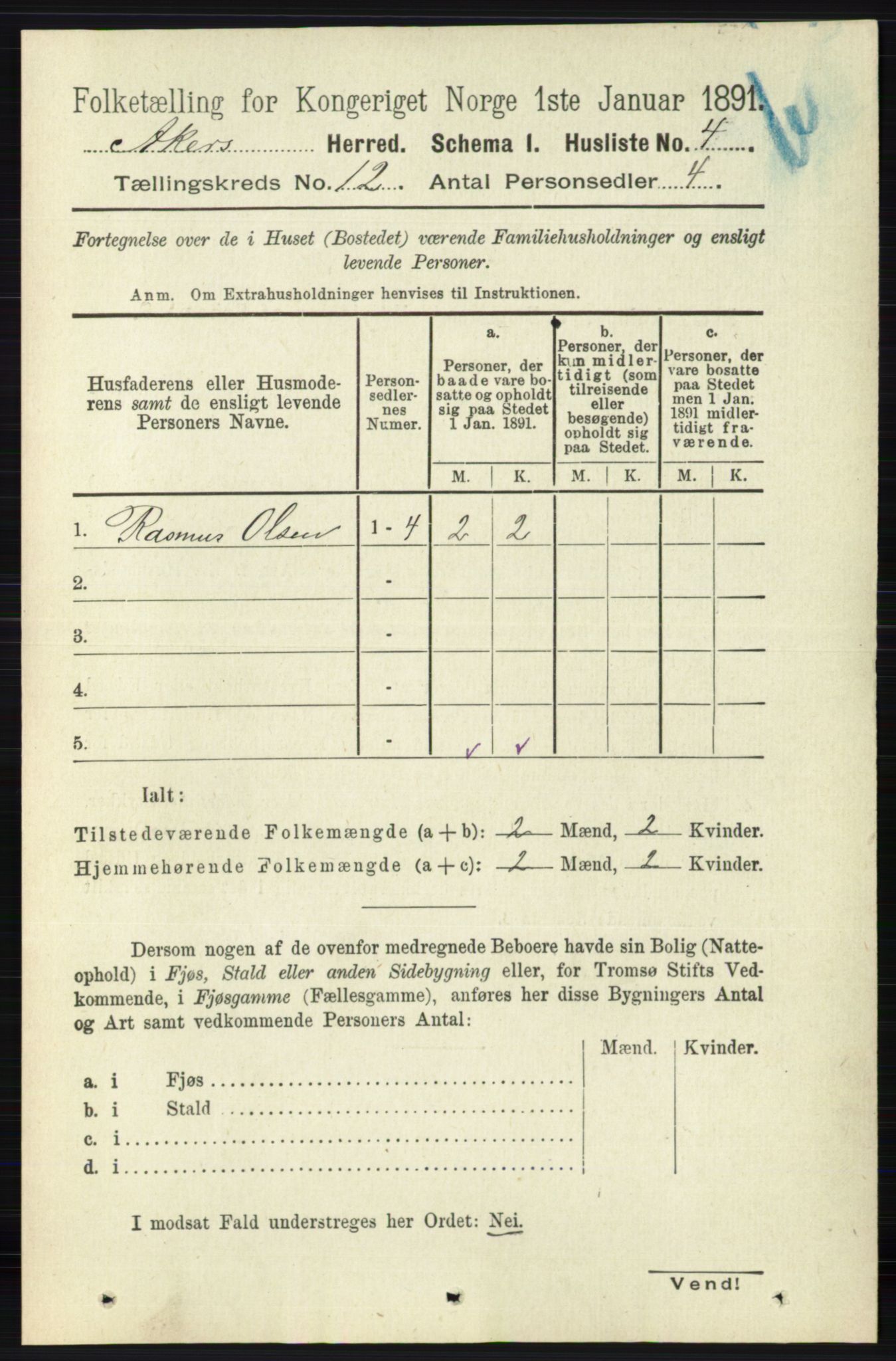 RA, 1891 census for 0218 Aker, 1891, p. 11338