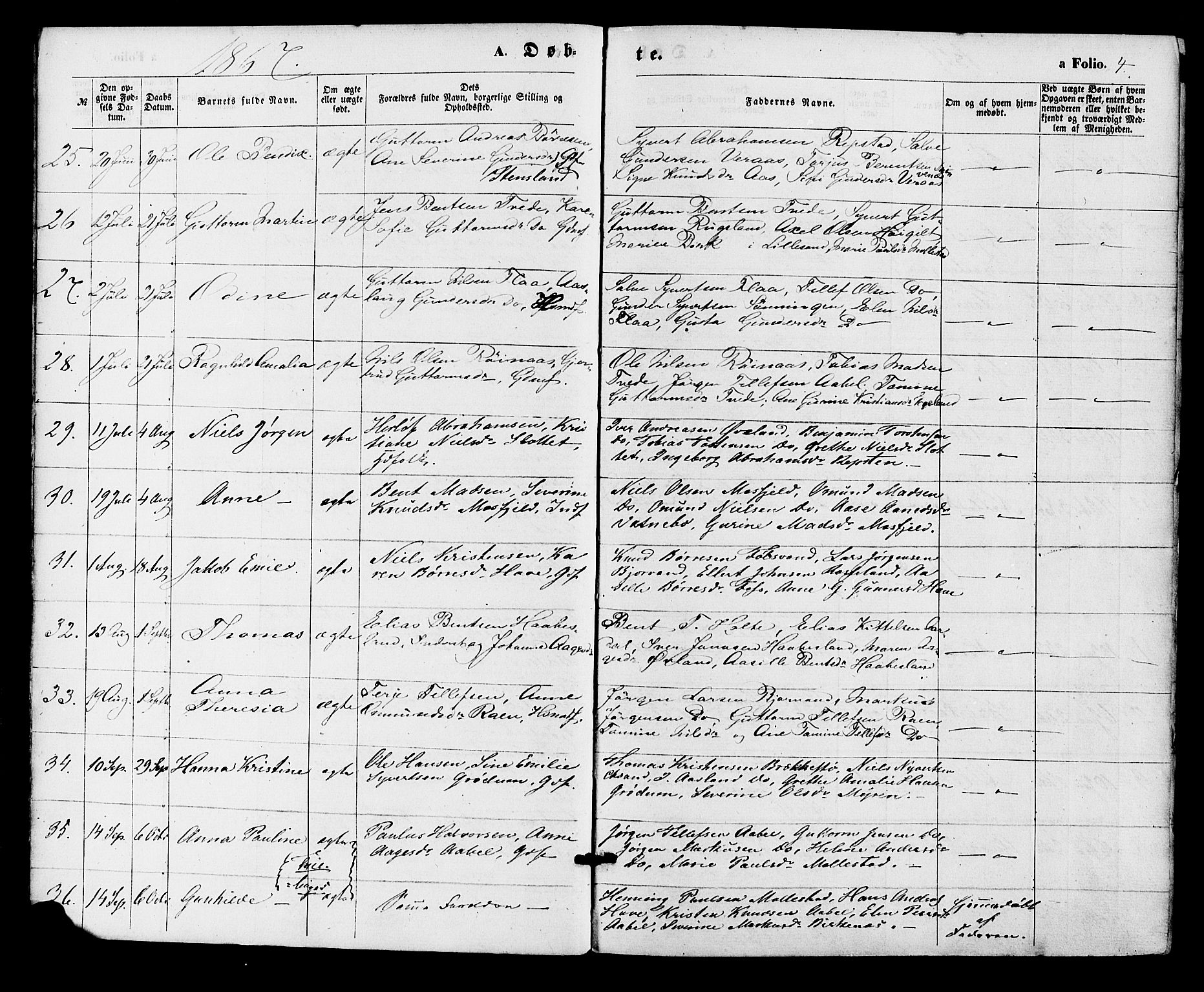 Birkenes sokneprestkontor, AV/SAK-1111-0004/F/Fa/L0004: Parish register (official) no. A 4, 1867-1886, p. 4