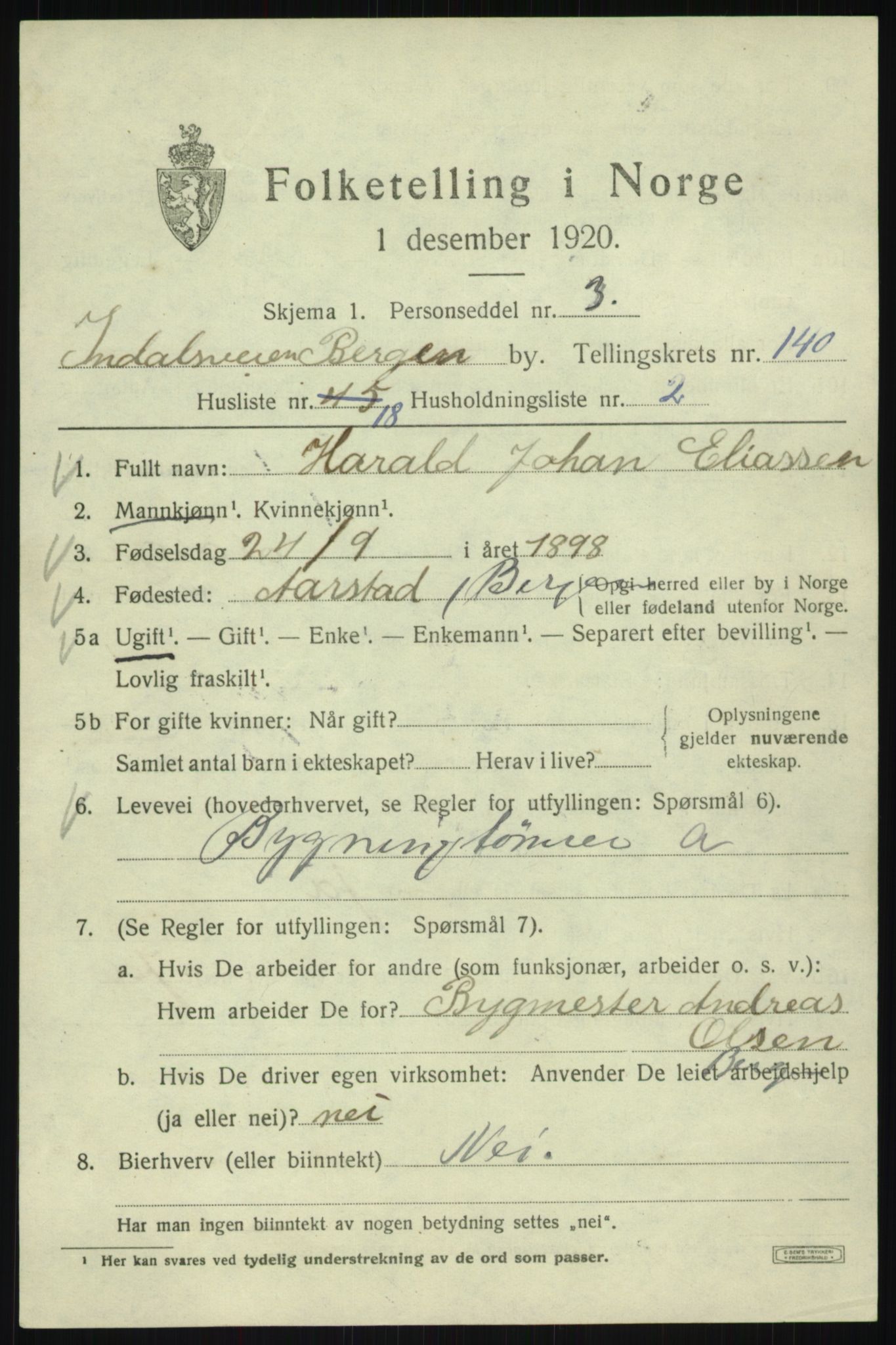 SAB, 1920 census for Bergen, 1920, p. 235636