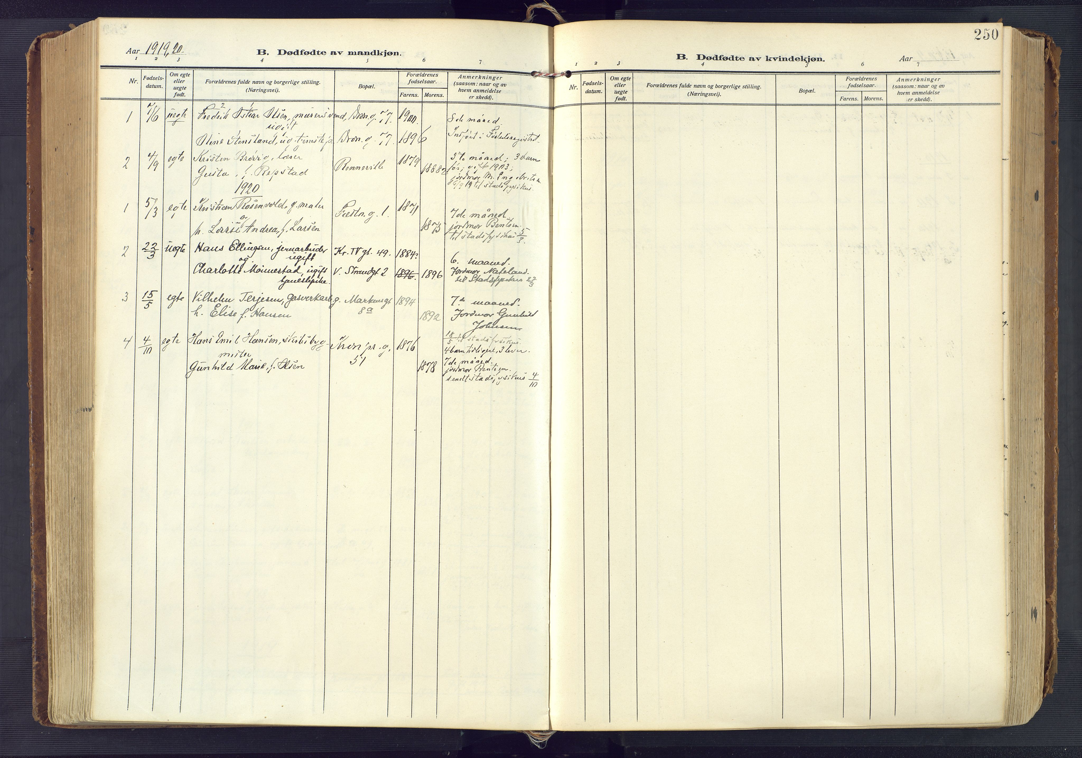 Kristiansand domprosti, AV/SAK-1112-0006/F/Fa/L0023: Parish register (official) no. A 22, 1909-1917, p. 250