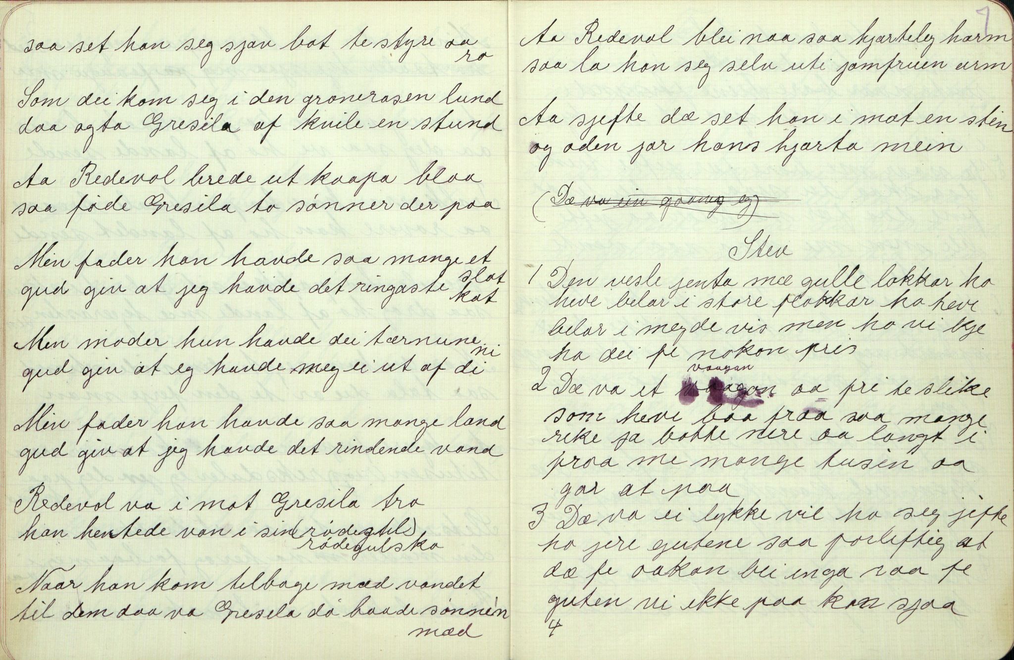 Rikard Berge, TEMU/TGM-A-1003/F/L0006/0009: 201-250 / 208 Oppskrifter av Gunhild Kivle, Seljord. Gurisilla ho sat uti veven saa fin..., 1910, p. 6-7