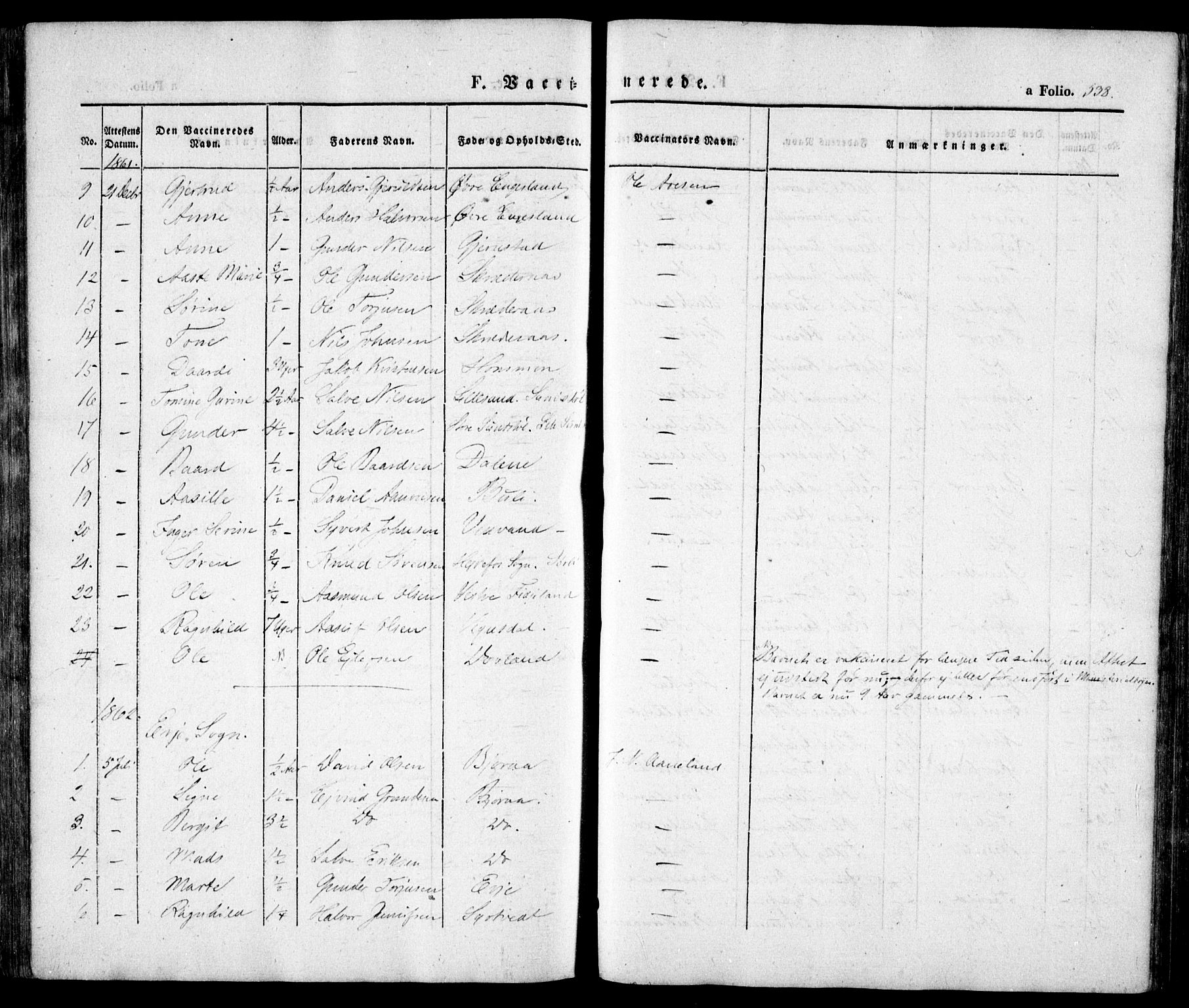 Evje sokneprestkontor, SAK/1111-0008/F/Fa/Faa/L0005: Parish register (official) no. A 5, 1843-1865, p. 538