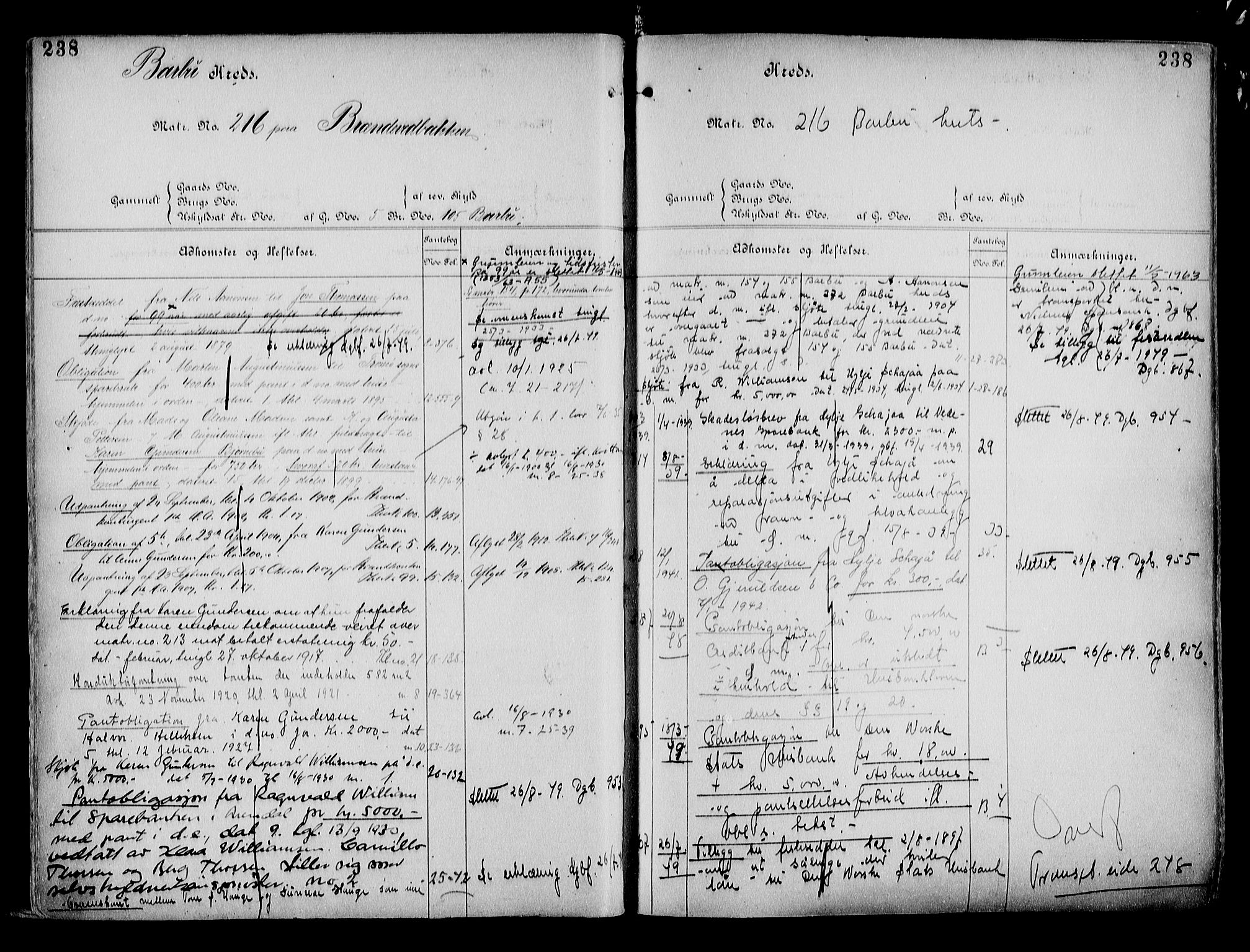 Arendal byfogd, AV/SAK-1222-0001/G/Ga/L0014: Mortgage register no. 12, 1865-1960, p. 238