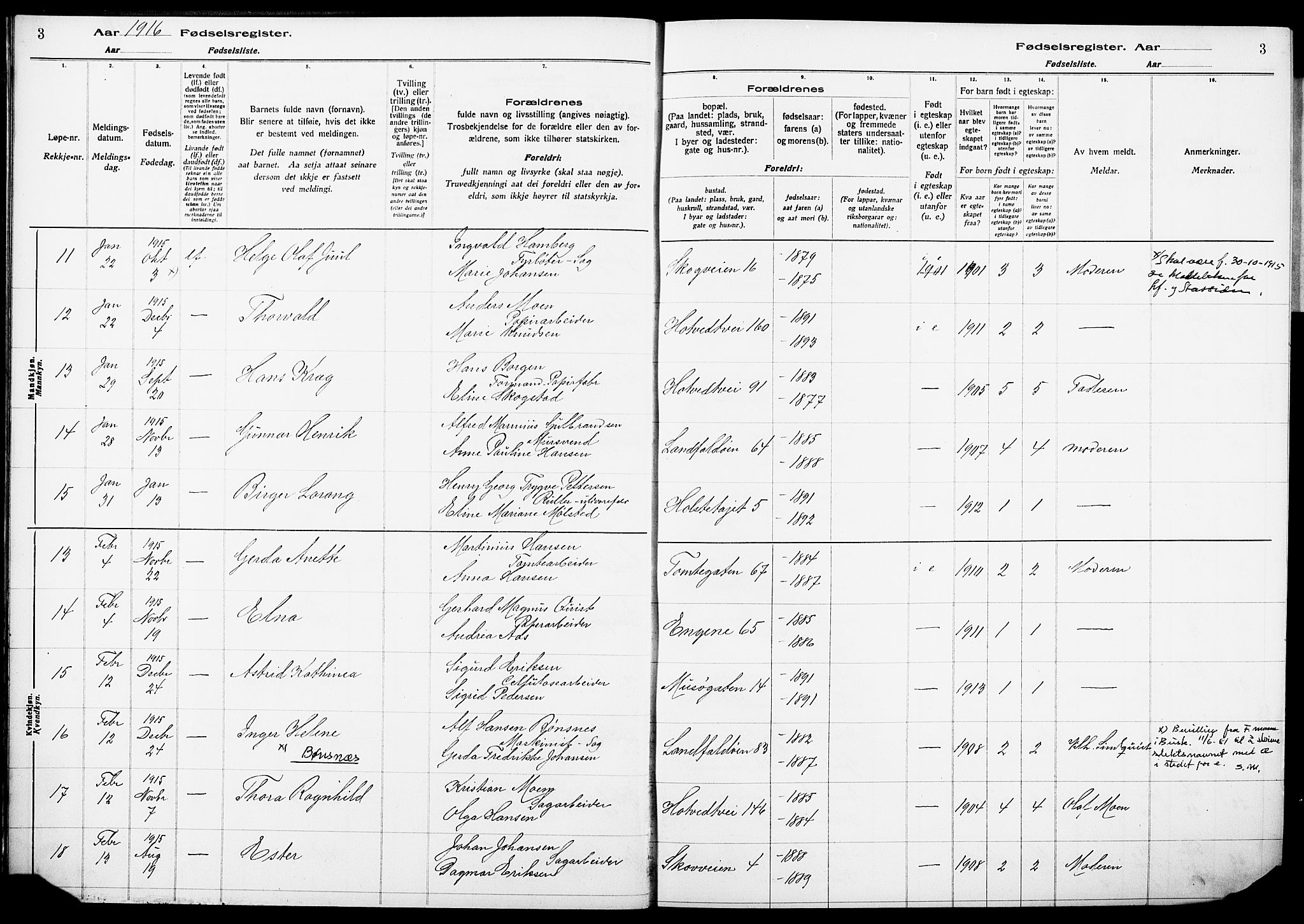 Bragernes kirkebøker, AV/SAKO-A-6/J/Ja/L0001: Birth register no. 1, 1916-1922, p. 3