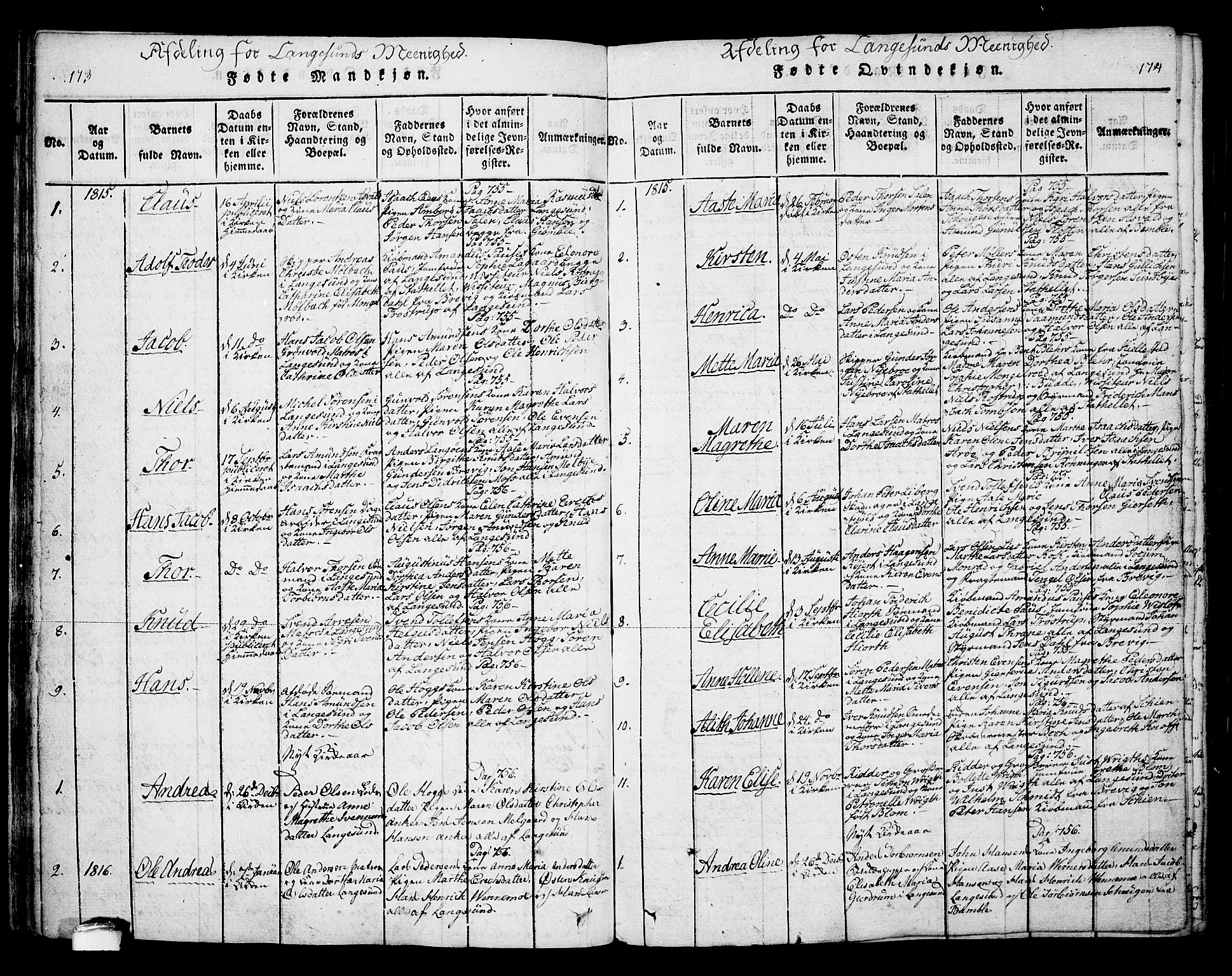 Bamble kirkebøker, AV/SAKO-A-253/F/Fa/L0003: Parish register (official) no. I 3 /2, 1815-1834, p. 173-174