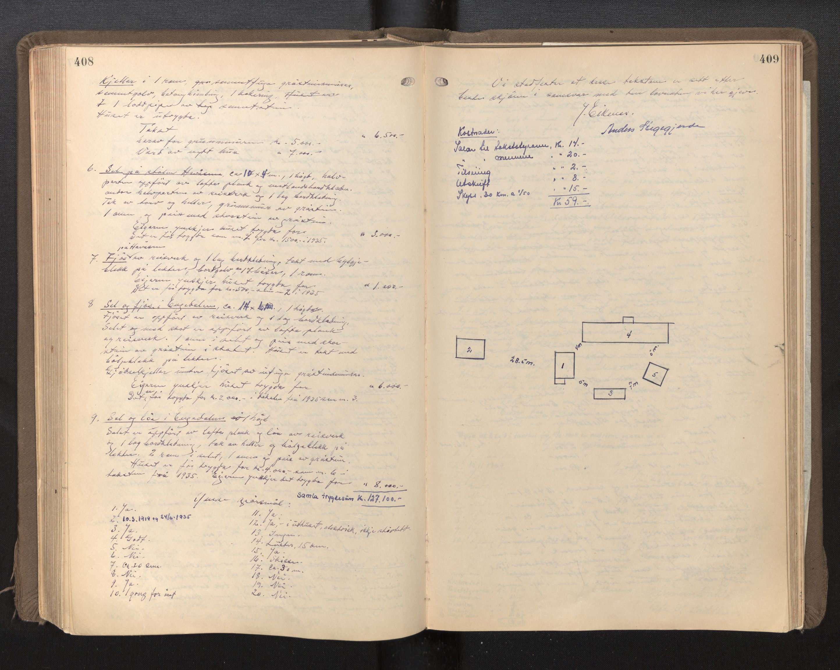 Lensmannen i Luster, AV/SAB-A-29301/0012/L0005: Branntakstprotokoll, 1928-1955, p. 408-409