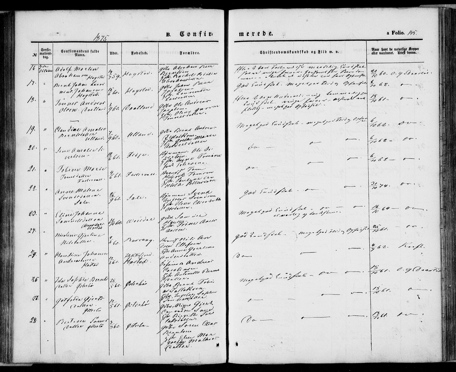 Flekkefjord sokneprestkontor, AV/SAK-1111-0012/F/Fa/Fab/L0004: Parish register (official) no. A 4, 1850-1875, p. 145