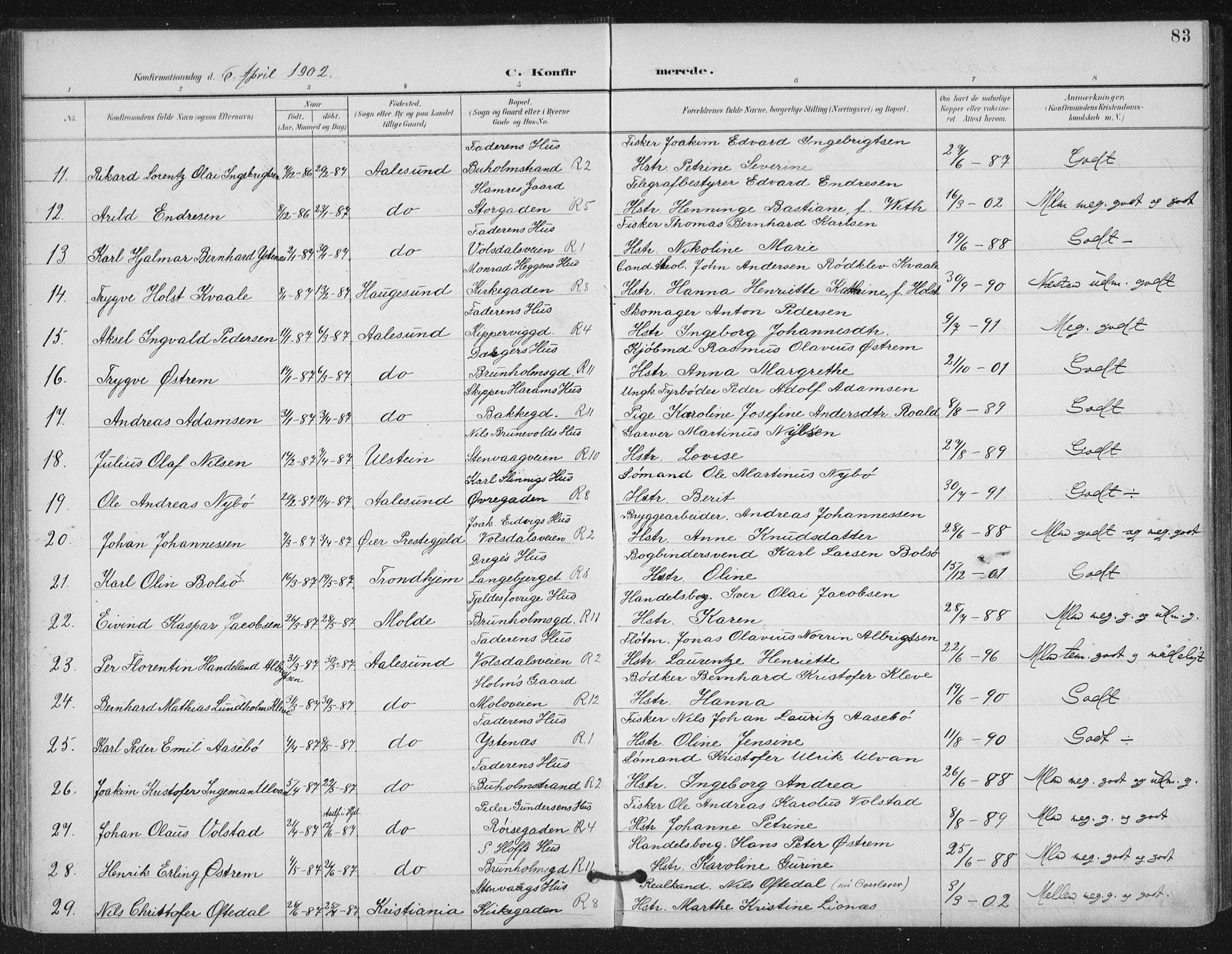 Ministerialprotokoller, klokkerbøker og fødselsregistre - Møre og Romsdal, AV/SAT-A-1454/529/L0457: Parish register (official) no. 529A07, 1894-1903, p. 83