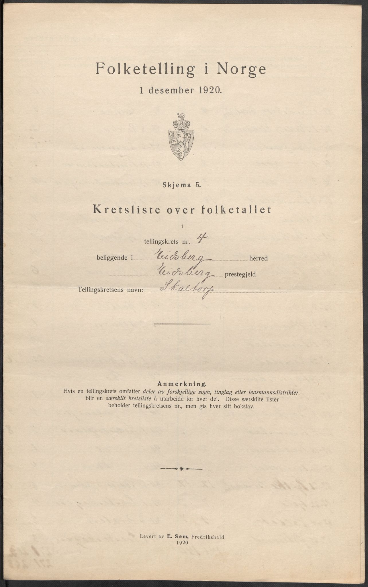 SAO, 1920 census for Eidsberg, 1920, p. 14