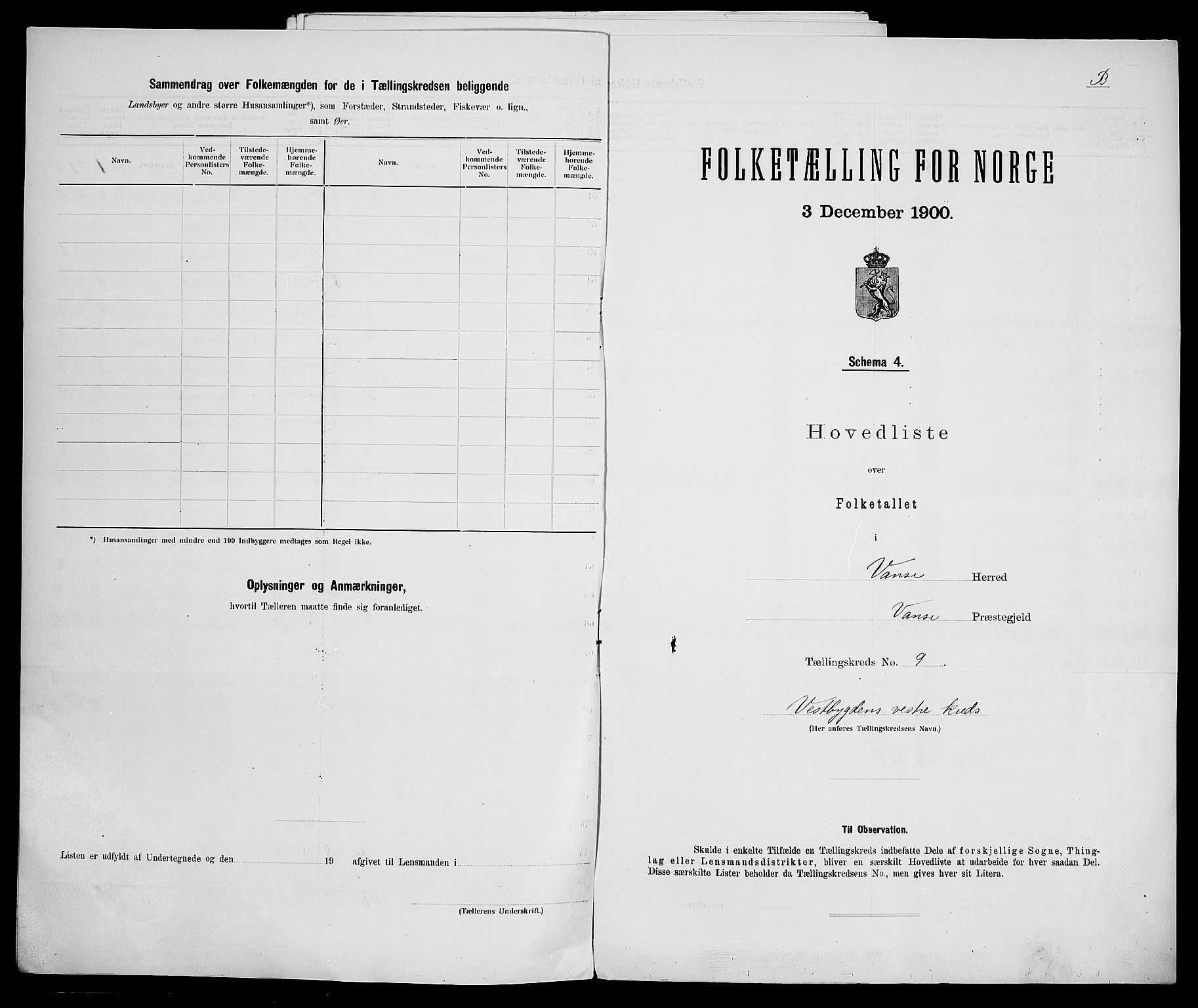 SAK, 1900 census for Vanse, 1900, p. 52