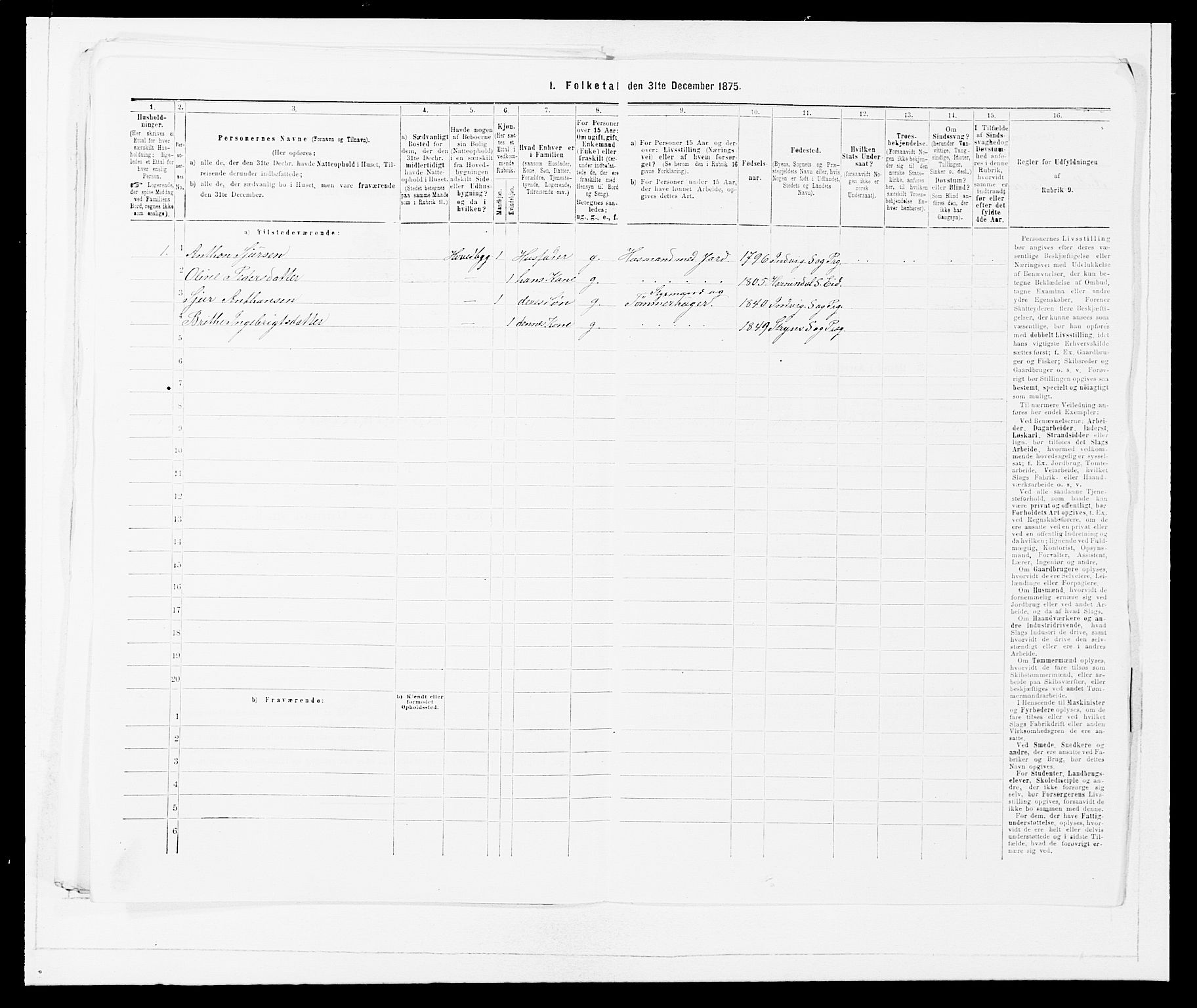 SAB, 1875 Census for 1447P Innvik, 1875, p. 609