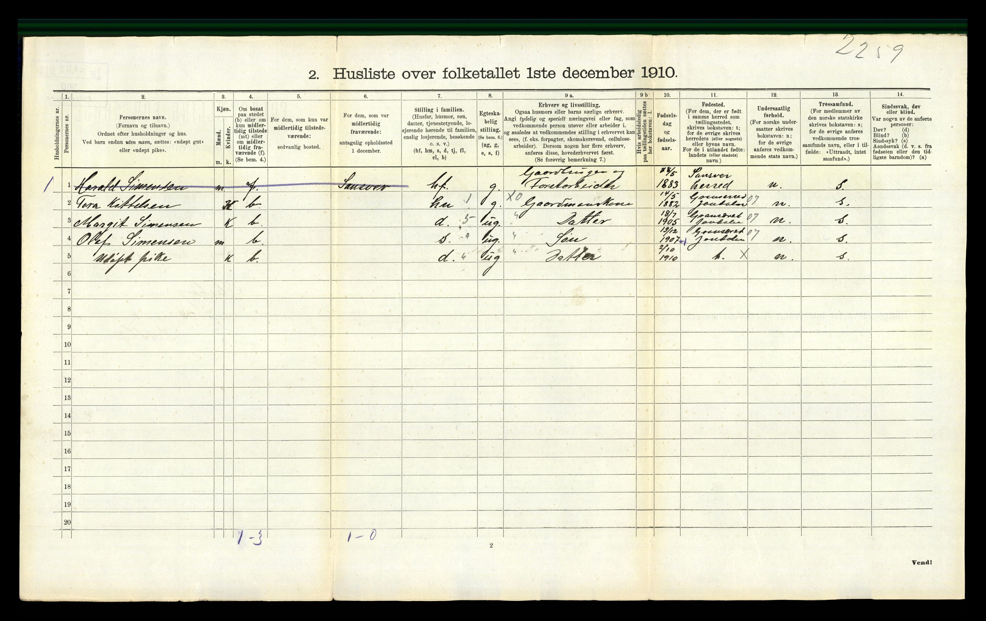 RA, 1910 census for Flesberg, 1910, p. 84