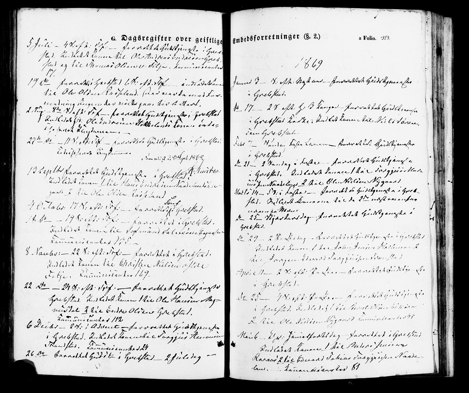 Søgne sokneprestkontor, SAK/1111-0037/F/Fa/Faa/L0002: Parish register (official) no. A 2, 1854-1882, p. 383