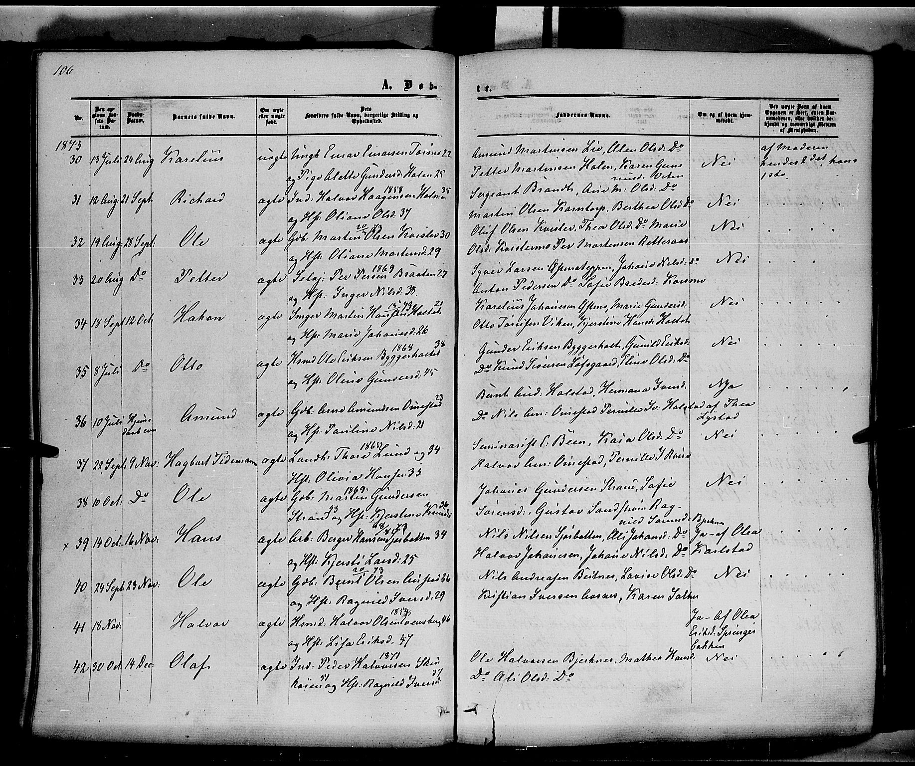 Hof prestekontor, AV/SAH-PREST-038/H/Ha/Haa/L0009: Parish register (official) no. 9, 1862-1877, p. 106