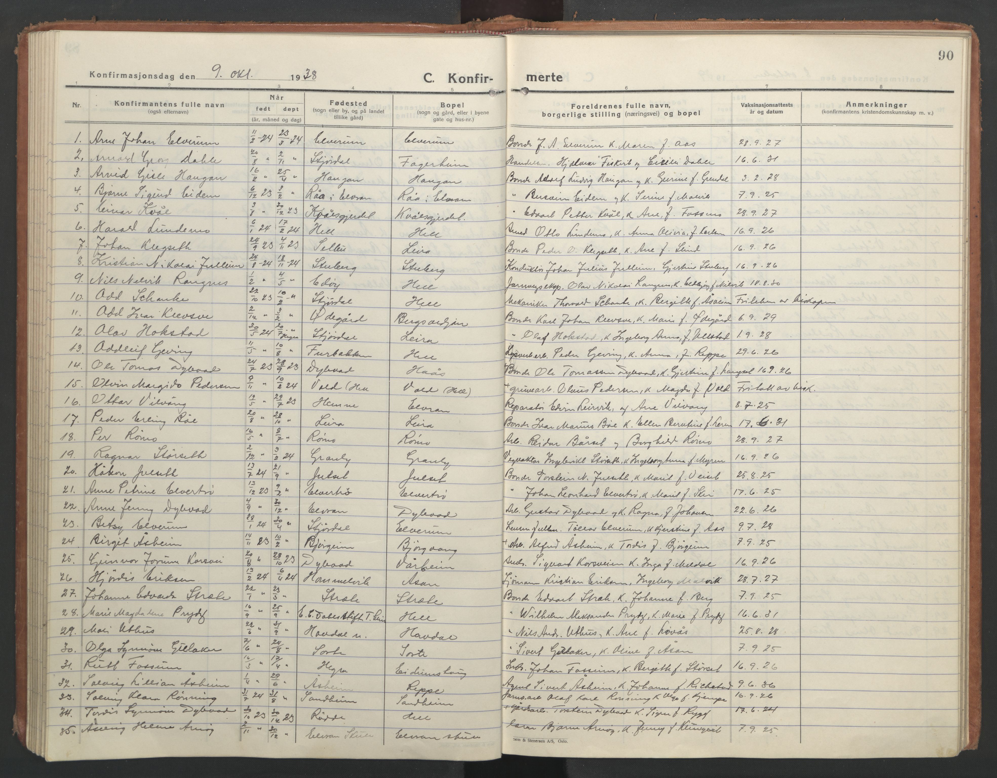 Ministerialprotokoller, klokkerbøker og fødselsregistre - Nord-Trøndelag, AV/SAT-A-1458/710/L0097: Parish register (copy) no. 710C02, 1925-1955, p. 90