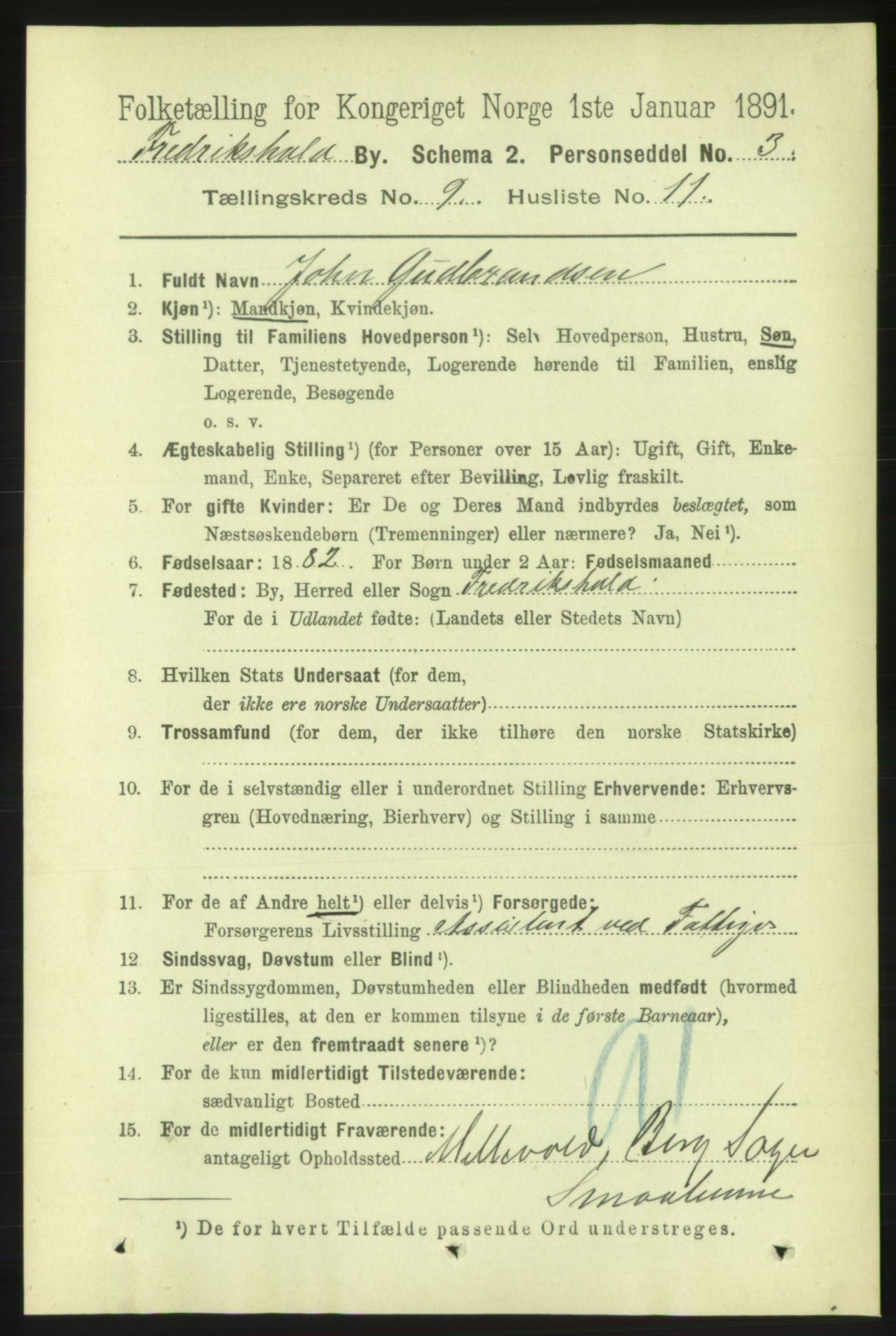 RA, 1891 census for 0101 Fredrikshald, 1891, p. 5921