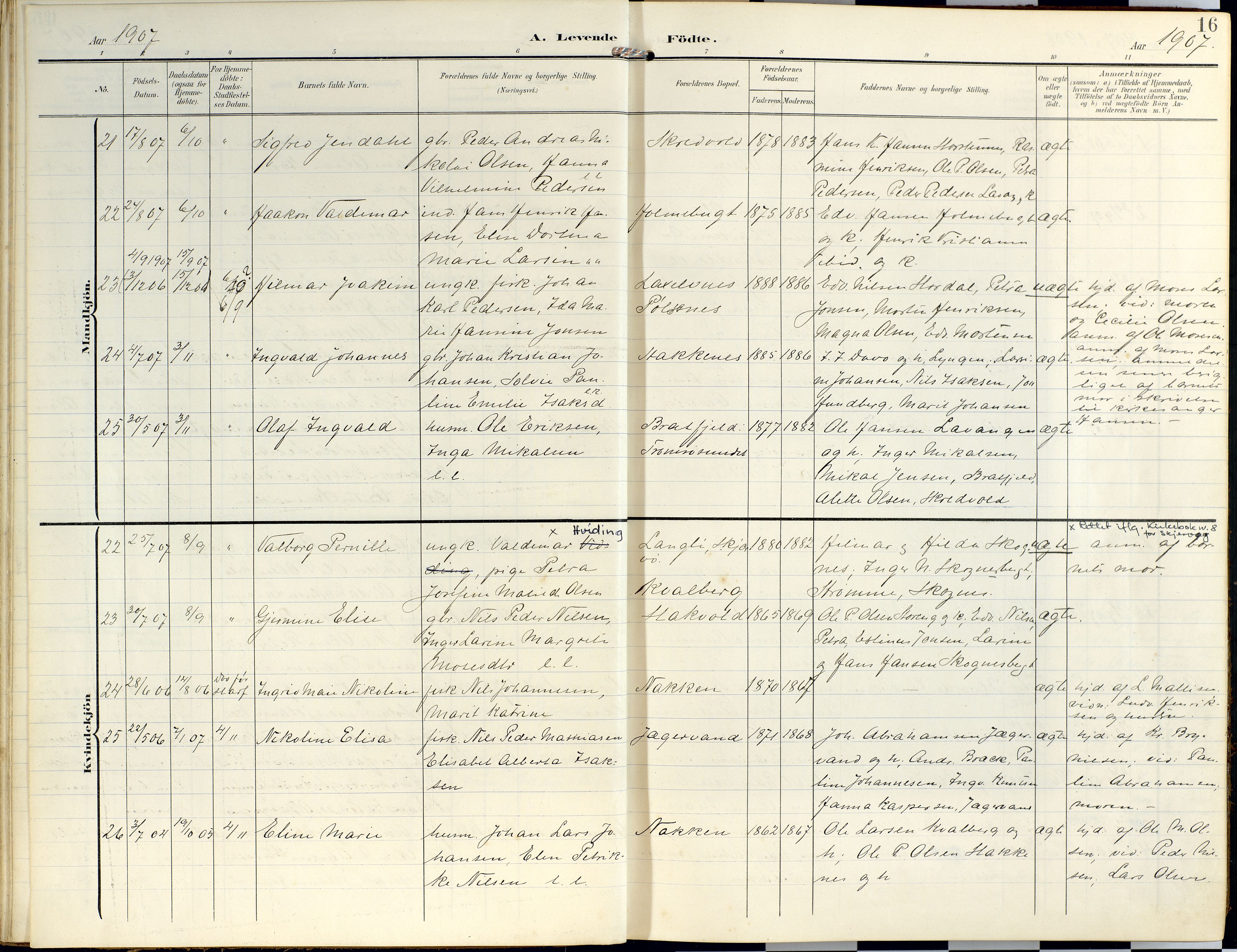 Lyngen sokneprestembete, SATØ/S-1289/H/He/Hea/L0014kirke: Parish register (official) no. 14, 1905-1920, p. 16