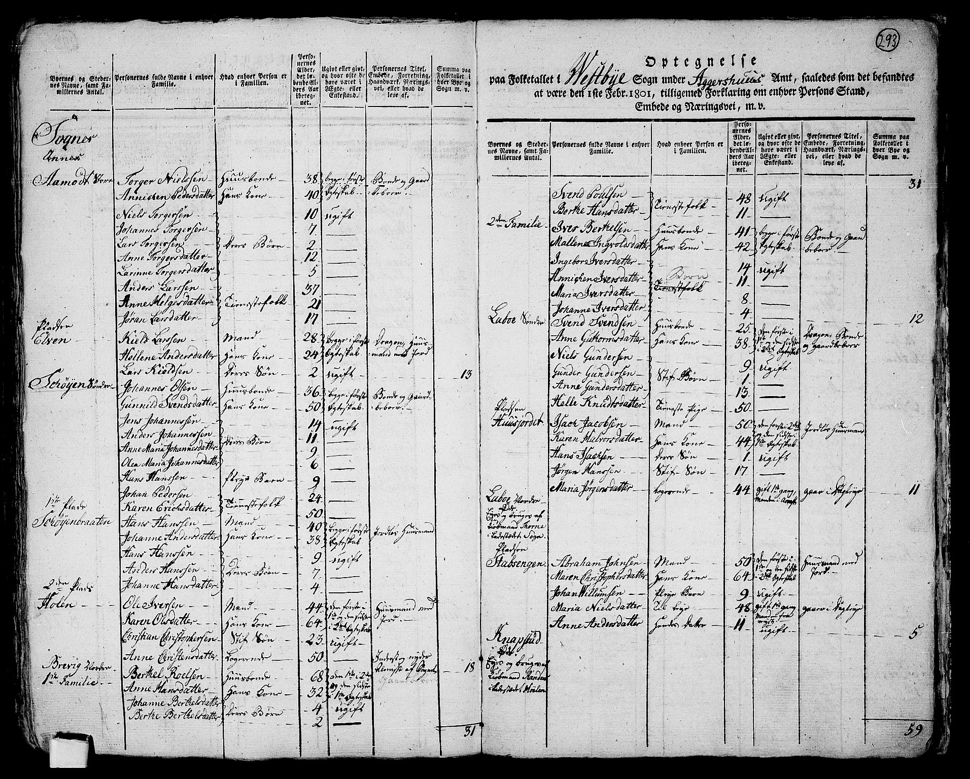 RA, 1801 census for 0211P Vestby, 1801, p. 292b-293a