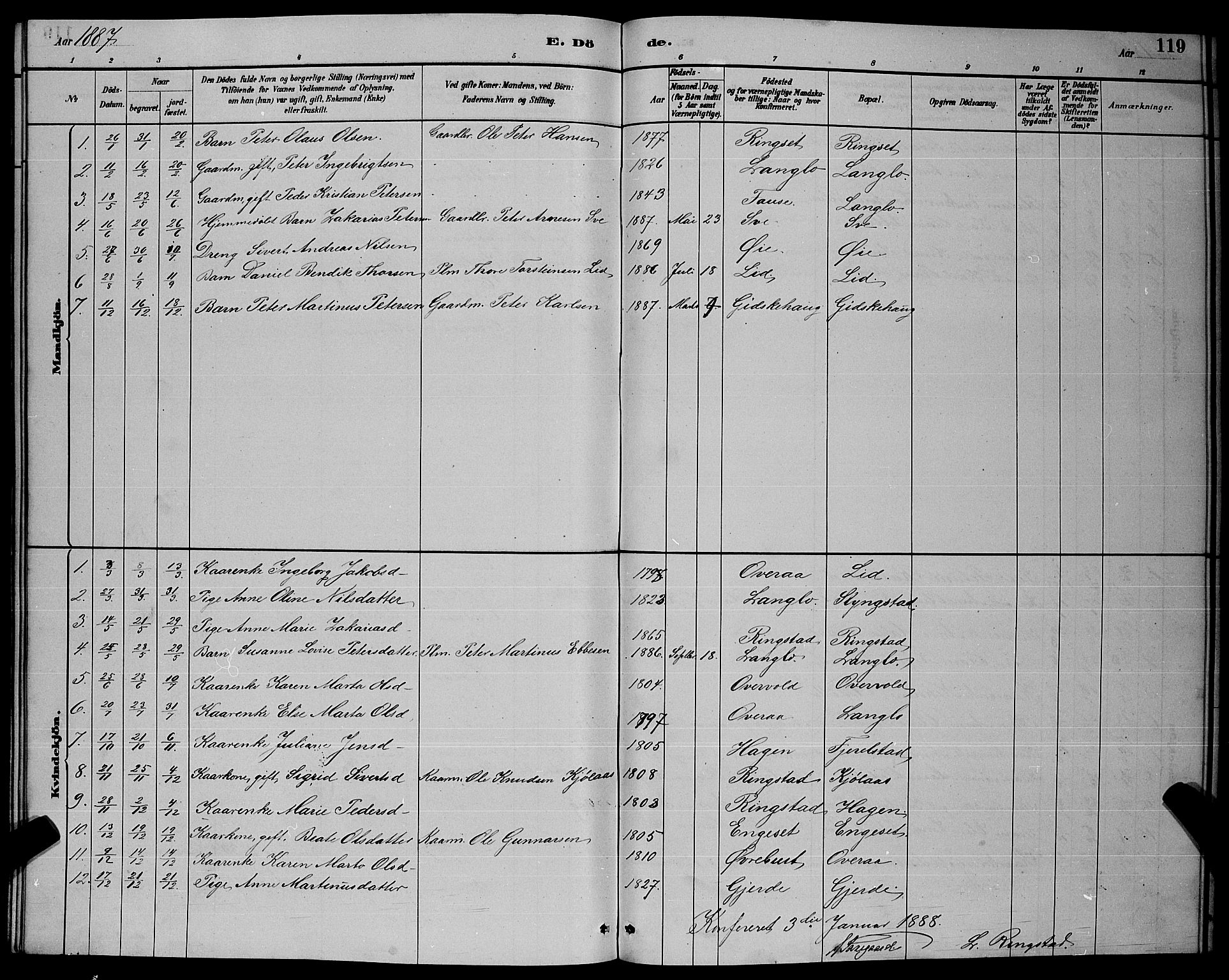 Ministerialprotokoller, klokkerbøker og fødselsregistre - Møre og Romsdal, AV/SAT-A-1454/520/L0292: Parish register (copy) no. 520C04, 1882-1901, p. 119