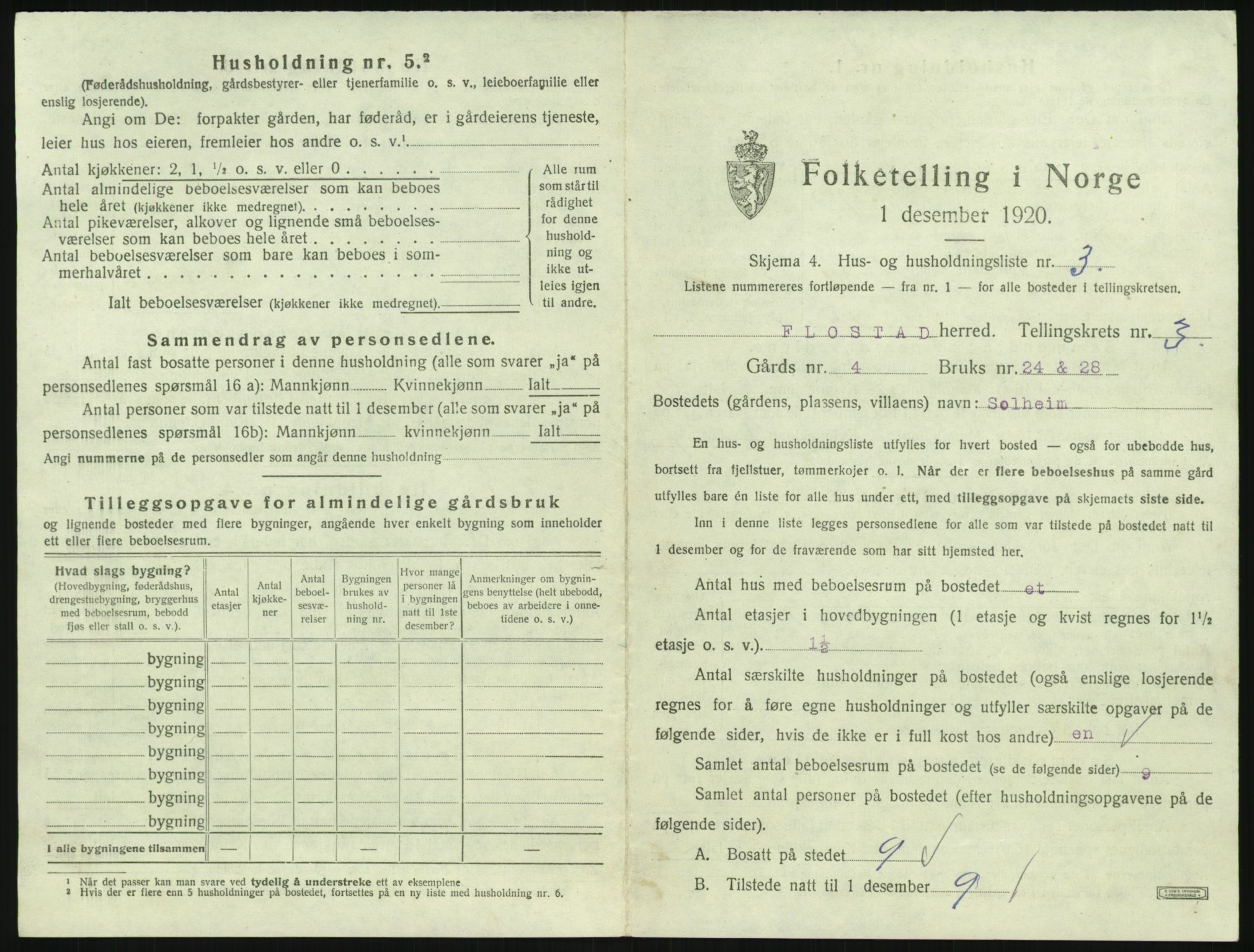 SAK, 1920 census for Flosta, 1920, p. 240