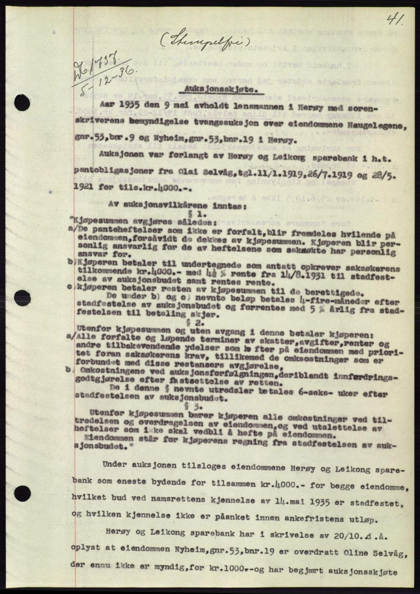 Søre Sunnmøre sorenskriveri, SAT/A-4122/1/2/2C/L0062: Mortgage book no. 56, 1936-1937, Diary no: : 1737/1936