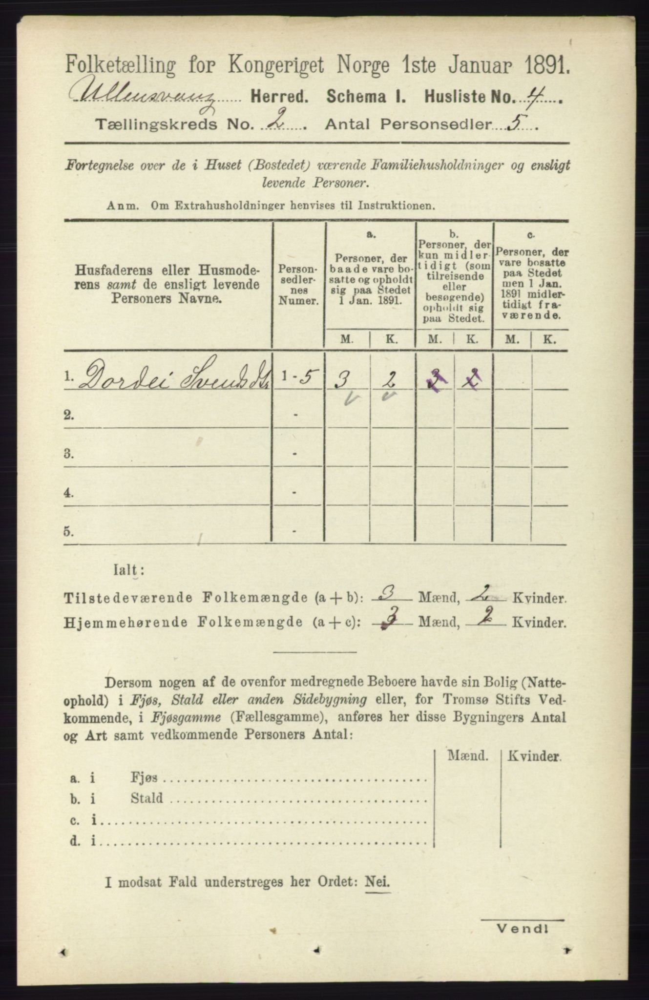 RA, 1891 census for 1230 Ullensvang, 1891, p. 285