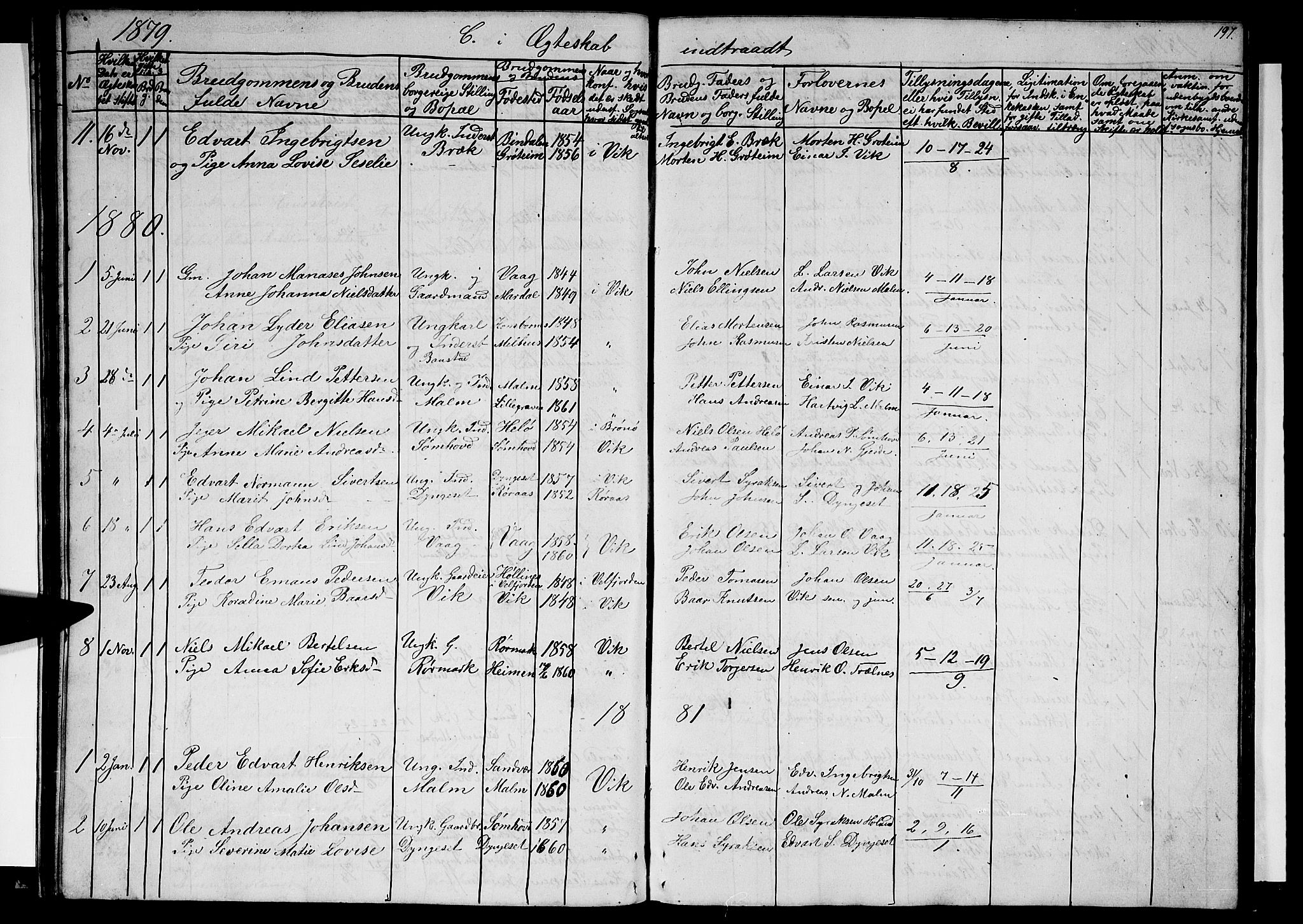 Ministerialprotokoller, klokkerbøker og fødselsregistre - Nordland, AV/SAT-A-1459/812/L0187: Parish register (copy) no. 812C05, 1850-1883, p. 197