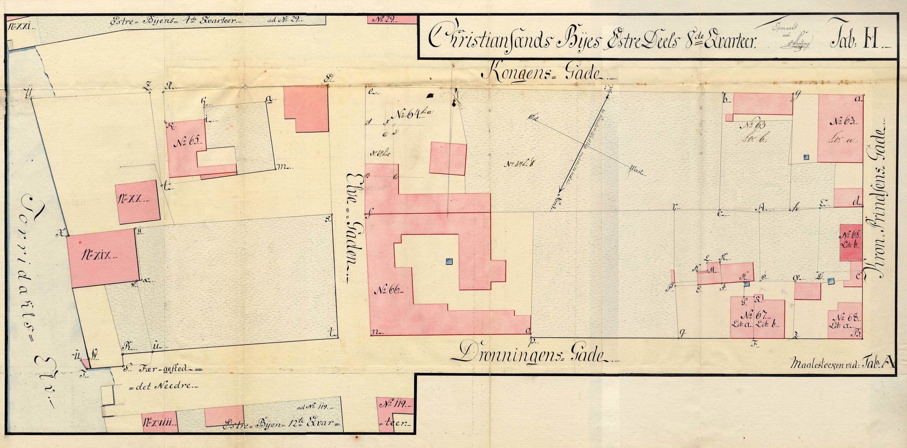 Kristiansand By - Magistraten, IKAV/1001KG122/T/Ta/L0001: Stadskonduktør Rosings kvartalskart, 1786-1806