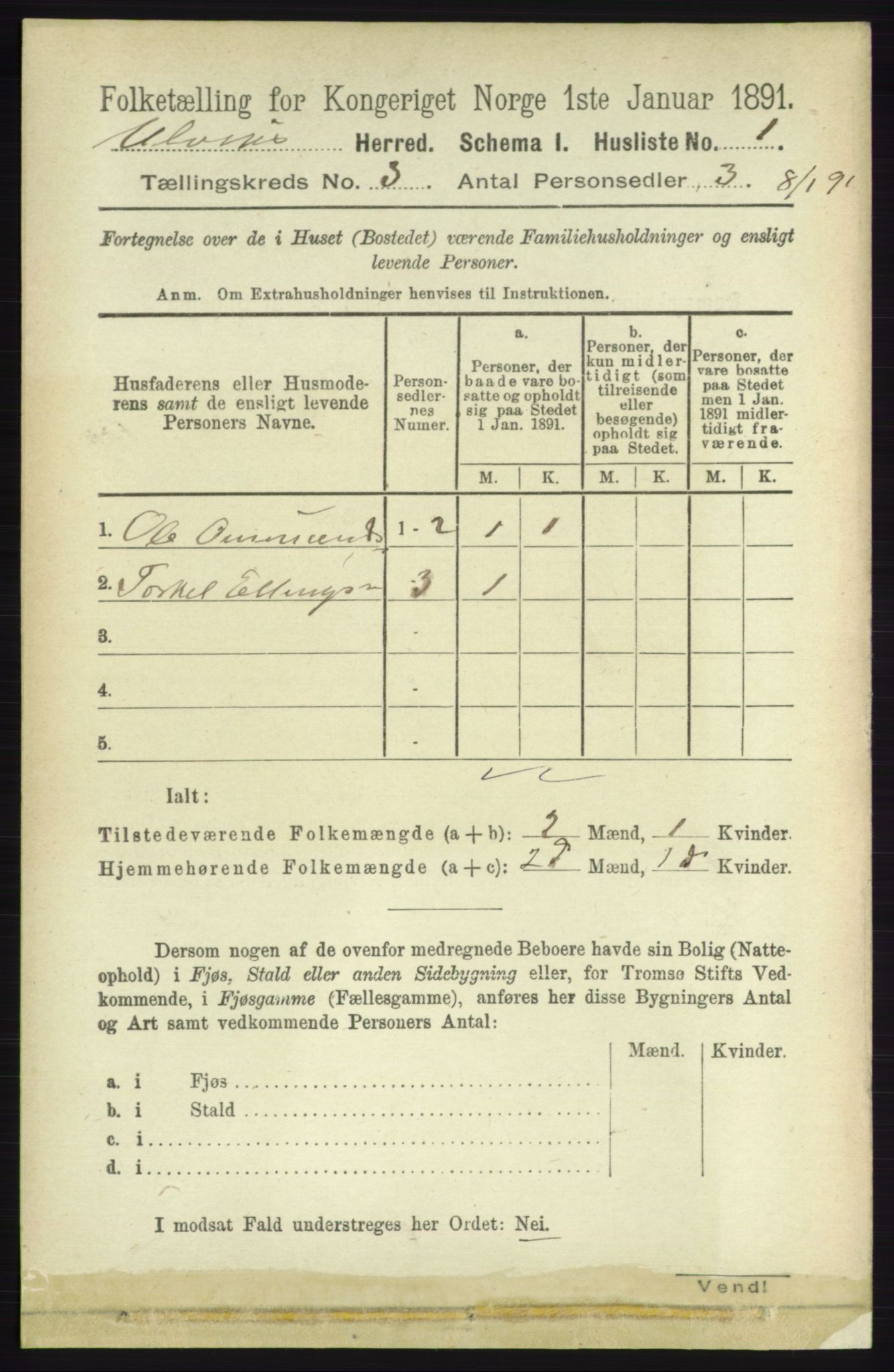 RA, 1891 census for 1233 Ulvik, 1891, p. 317