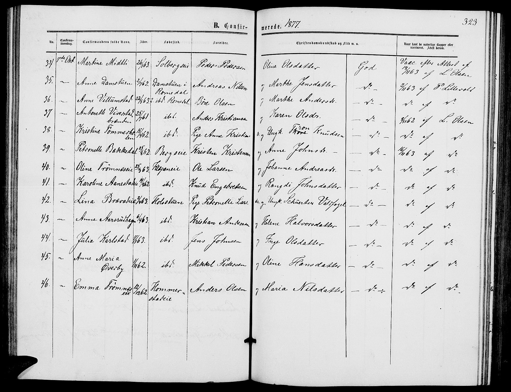 Løten prestekontor, SAH/PREST-022/L/La/L0004: Parish register (copy) no. 4, 1863-1877, p. 323