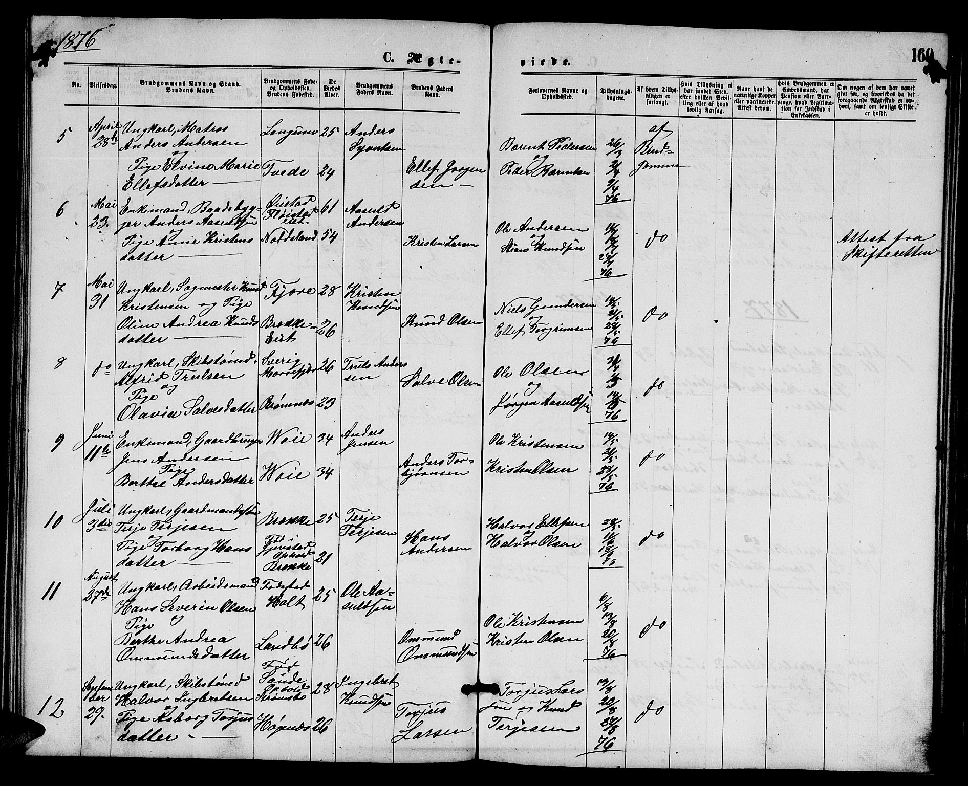 Austre Moland sokneprestkontor, AV/SAK-1111-0001/F/Fb/Fba/L0002: Parish register (copy) no. B 2, 1869-1879, p. 169