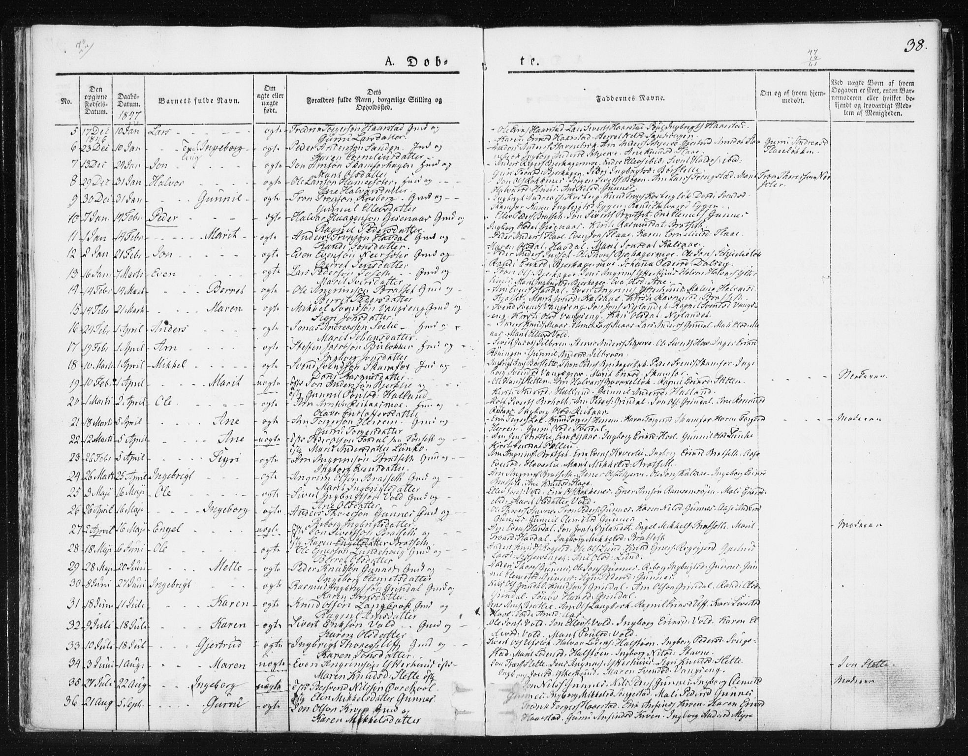 Ministerialprotokoller, klokkerbøker og fødselsregistre - Sør-Trøndelag, SAT/A-1456/674/L0869: Parish register (official) no. 674A01, 1829-1860, p. 38