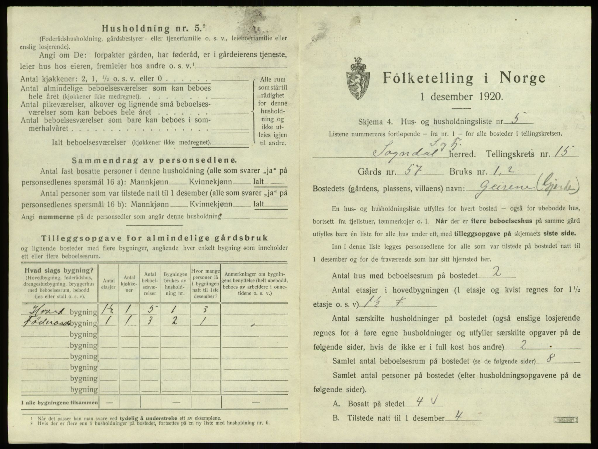 SAB, 1920 census for Sogndal, 1920, p. 821