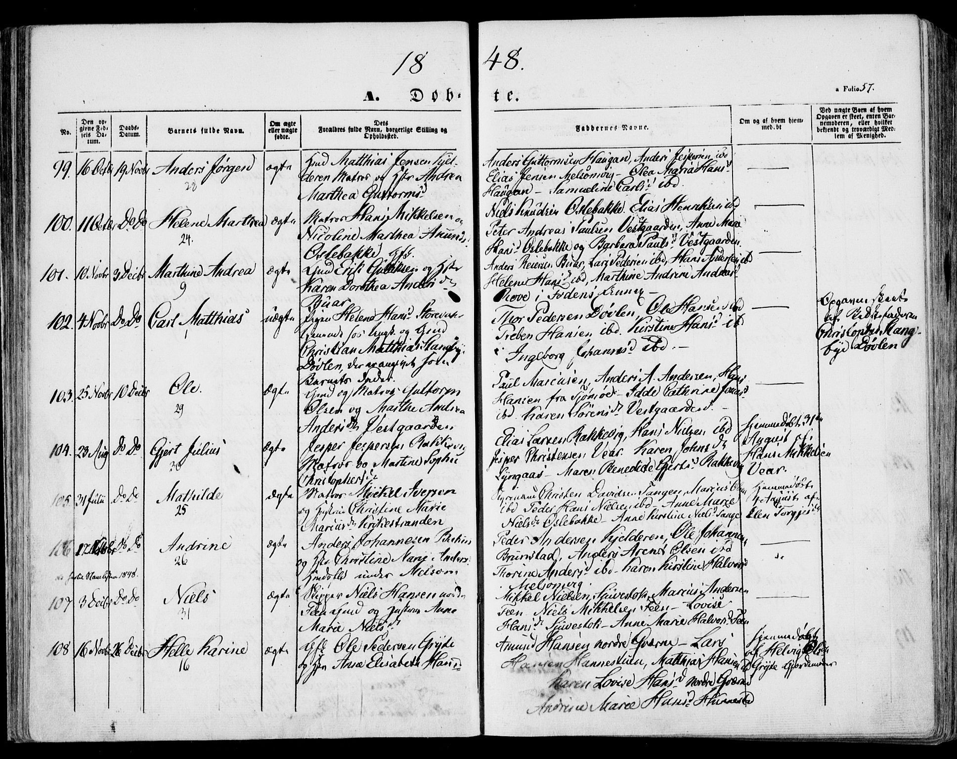 Stokke kirkebøker, AV/SAKO-A-320/F/Fa/L0007: Parish register (official) no. I 7, 1844-1857, p. 57