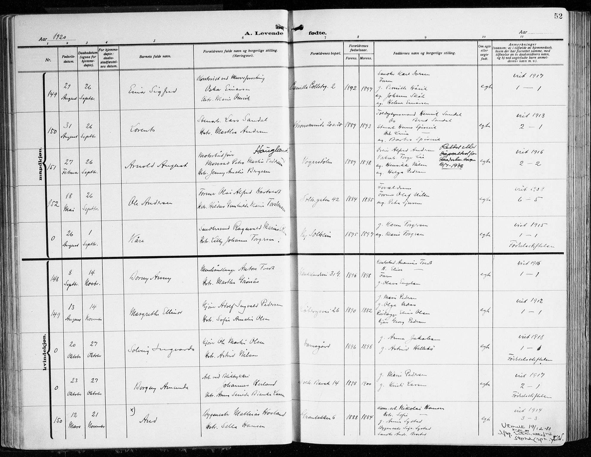 Årstad Sokneprestembete, AV/SAB-A-79301/H/Haa/L0004: Parish register (official) no. A 4, 1919-1928, p. 52