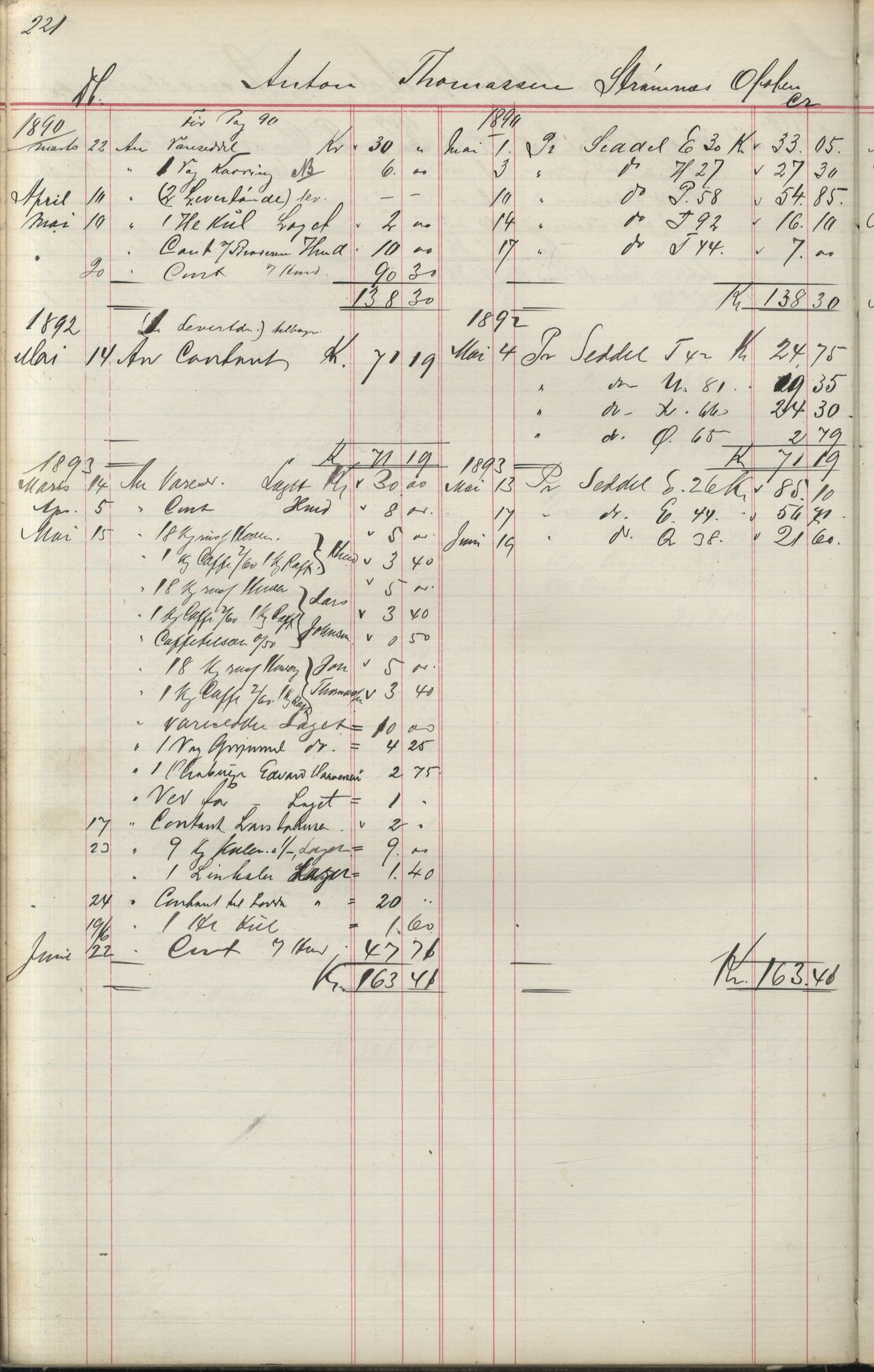 Brodtkorb handel A/S, VAMU/A-0001/F/Fa/L0004/0001: Kompanibøker. Utensogns / Compagnibog for Udensogns Fiskere No 15. Fra A - H, 1882-1895, p. 221