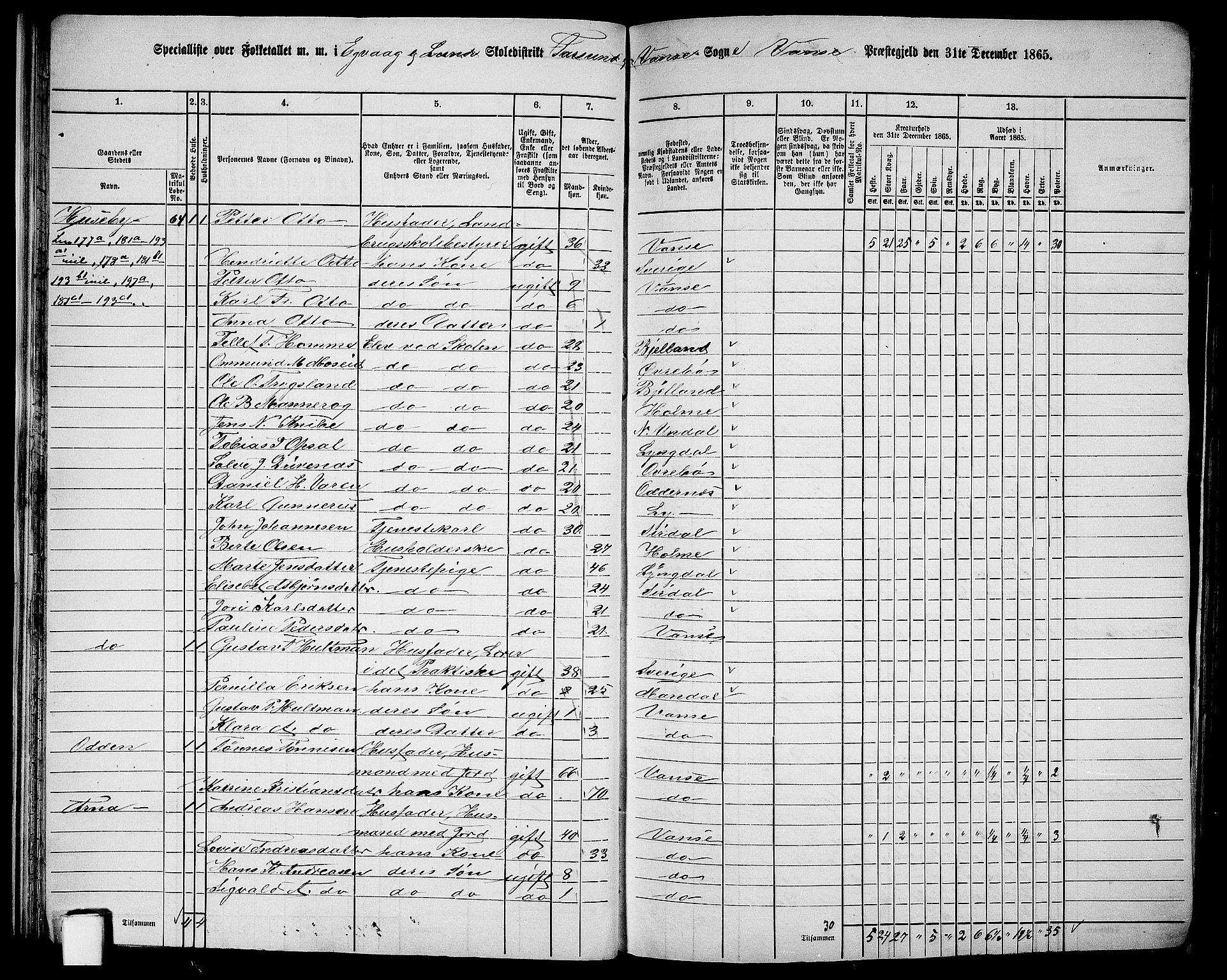 RA, 1865 census for Vanse/Vanse og Farsund, 1865, p. 35