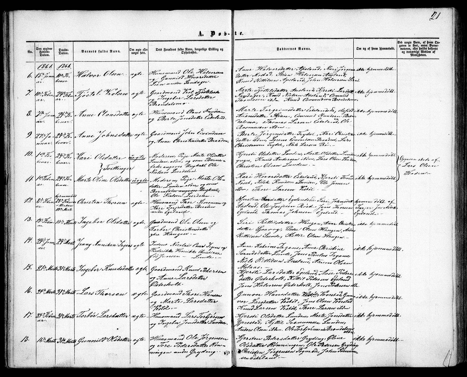 Gjerstad sokneprestkontor, AV/SAK-1111-0014/F/Fa/Faa/L0007: Parish register (official) no. A 7, 1858-1875, p. 21