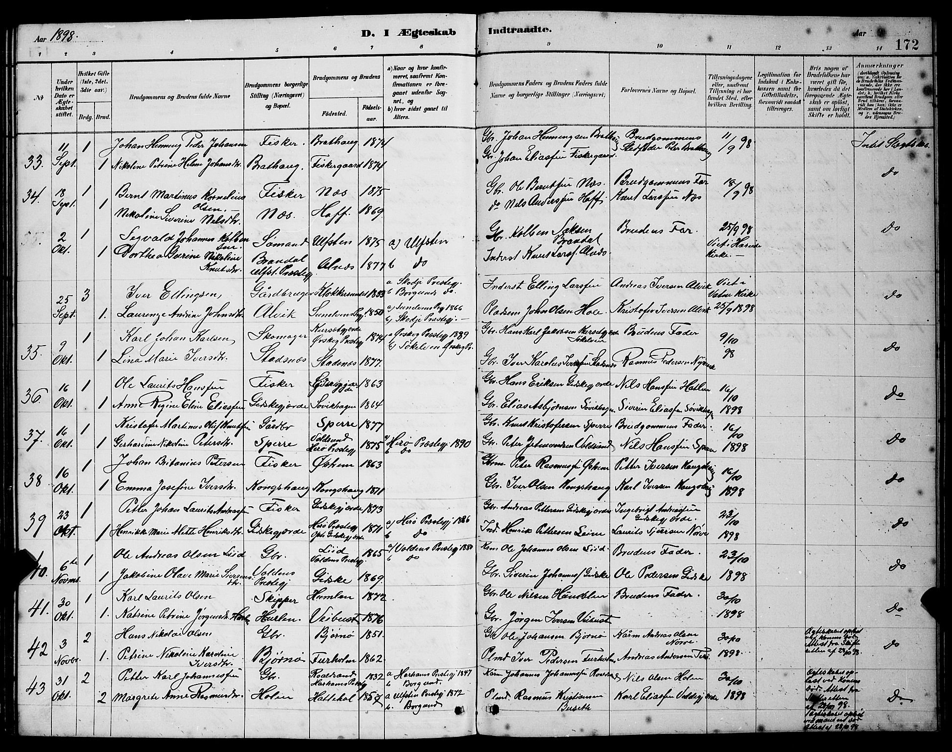 Ministerialprotokoller, klokkerbøker og fødselsregistre - Møre og Romsdal, AV/SAT-A-1454/528/L0430: Parish register (copy) no. 528C11, 1884-1899, p. 172