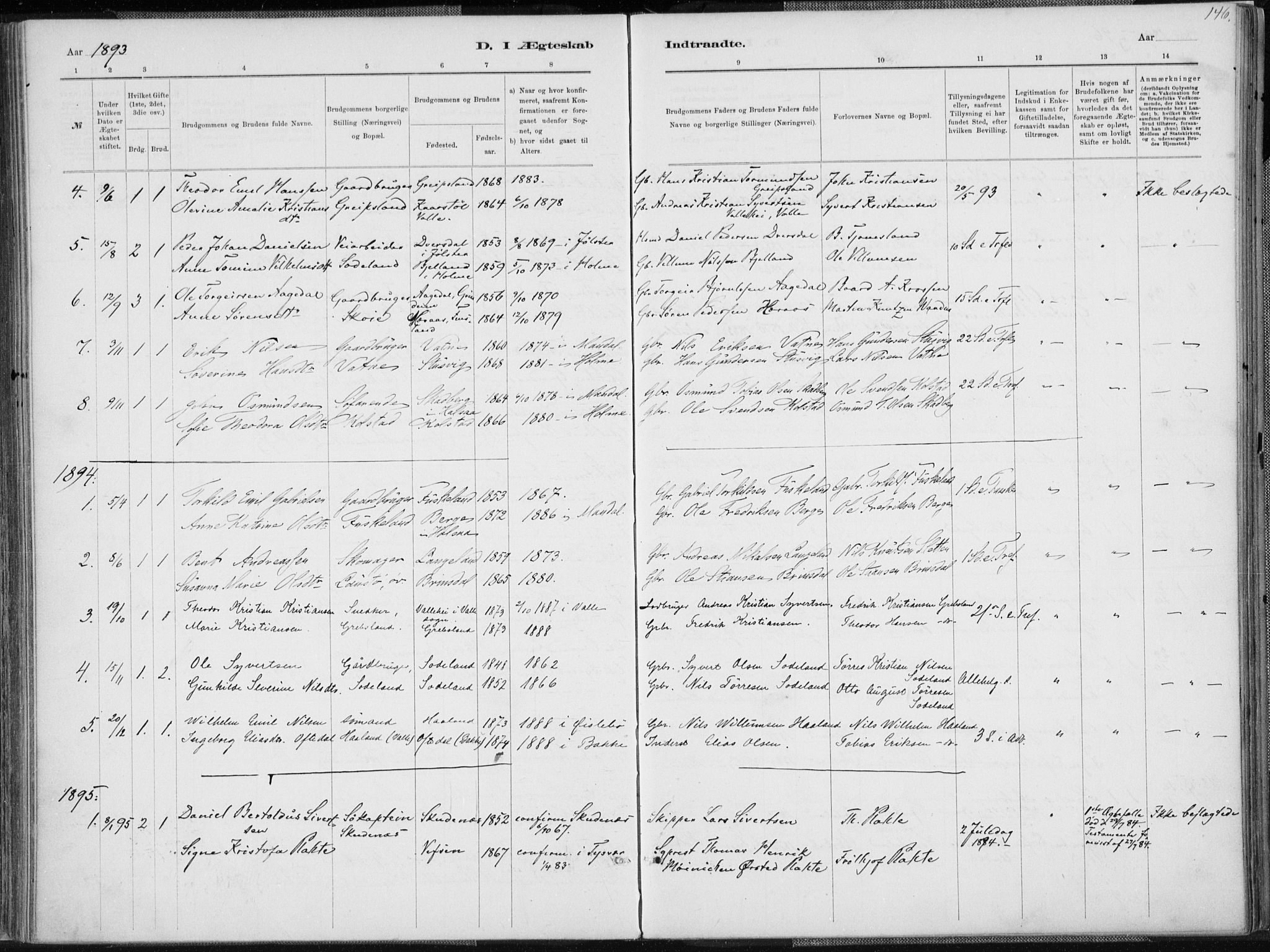 Holum sokneprestkontor, SAK/1111-0022/F/Fa/Faa/L0007: Parish register (official) no. A 7, 1884-1907, p. 146