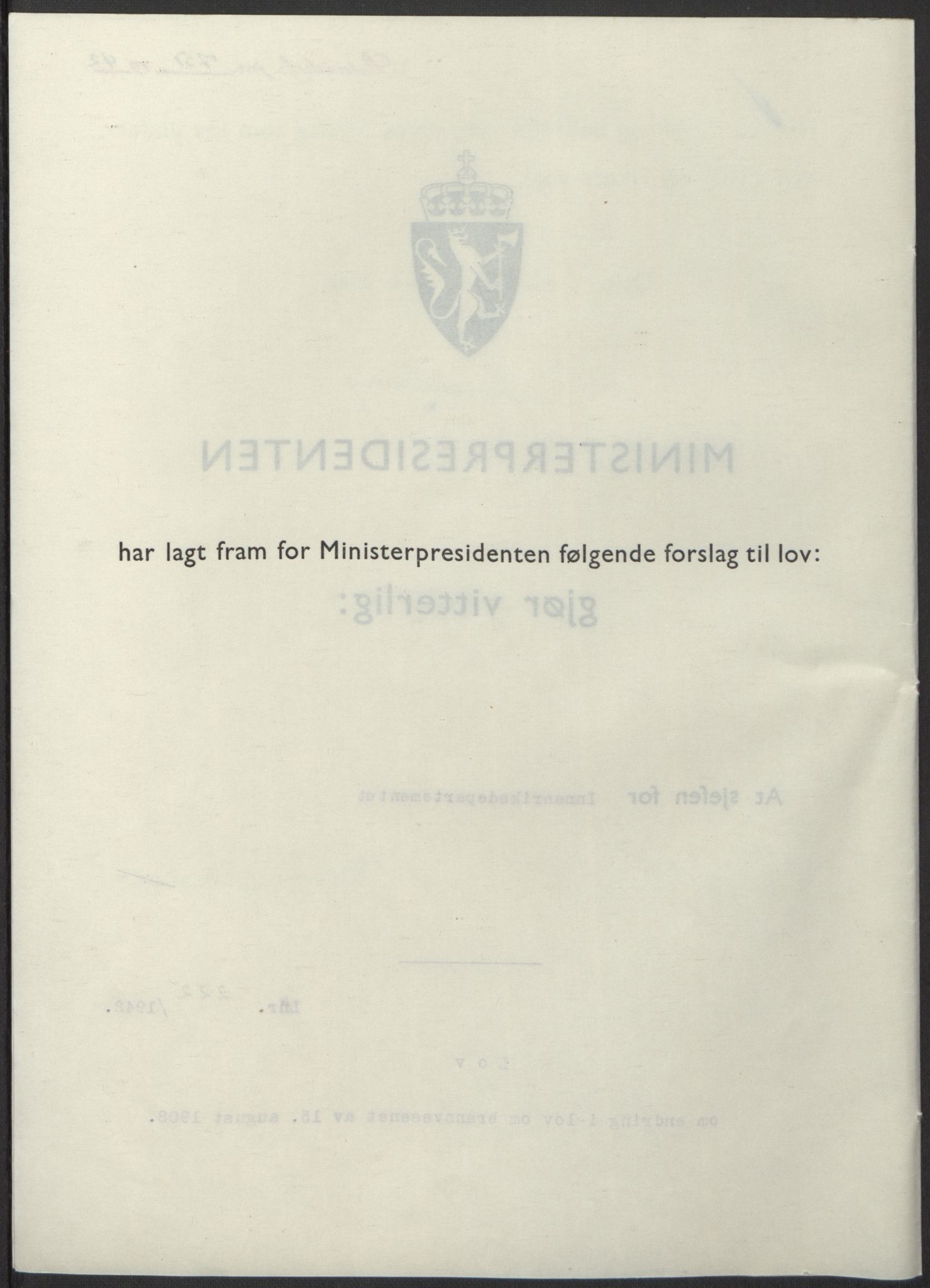 NS-administrasjonen 1940-1945 (Statsrådsekretariatet, de kommisariske statsråder mm), RA/S-4279/D/Db/L0098: Lover II, 1942, p. 529
