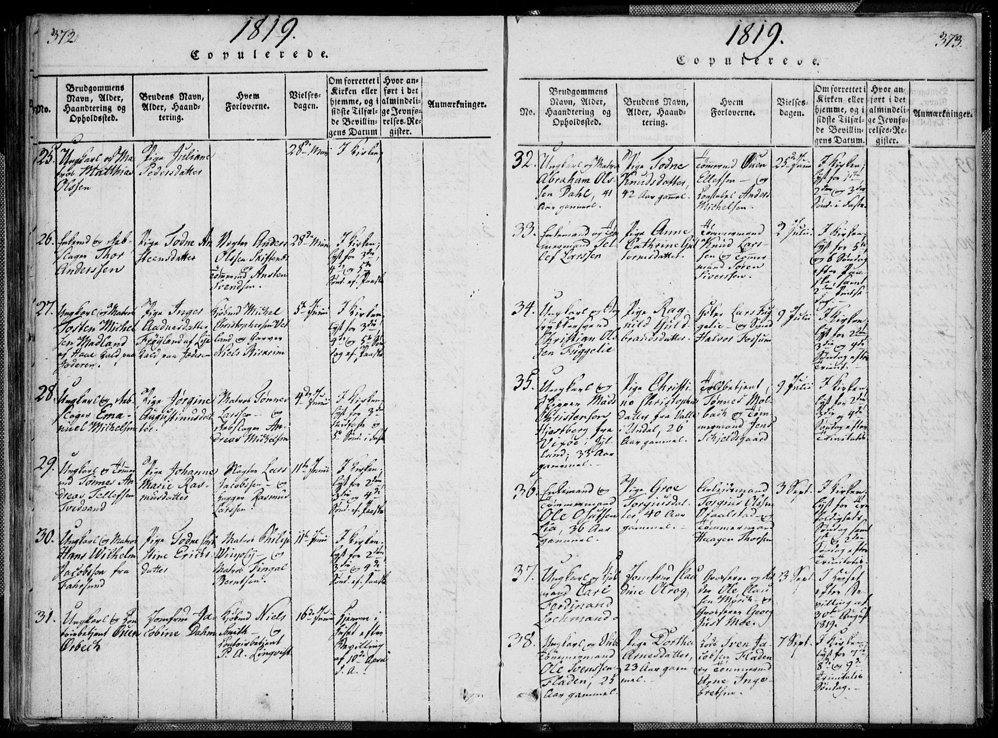 Kristiansand domprosti, SAK/1112-0006/F/Fa/L0008: Parish register (official) no. A 8, 1818-1821, p. 372-373