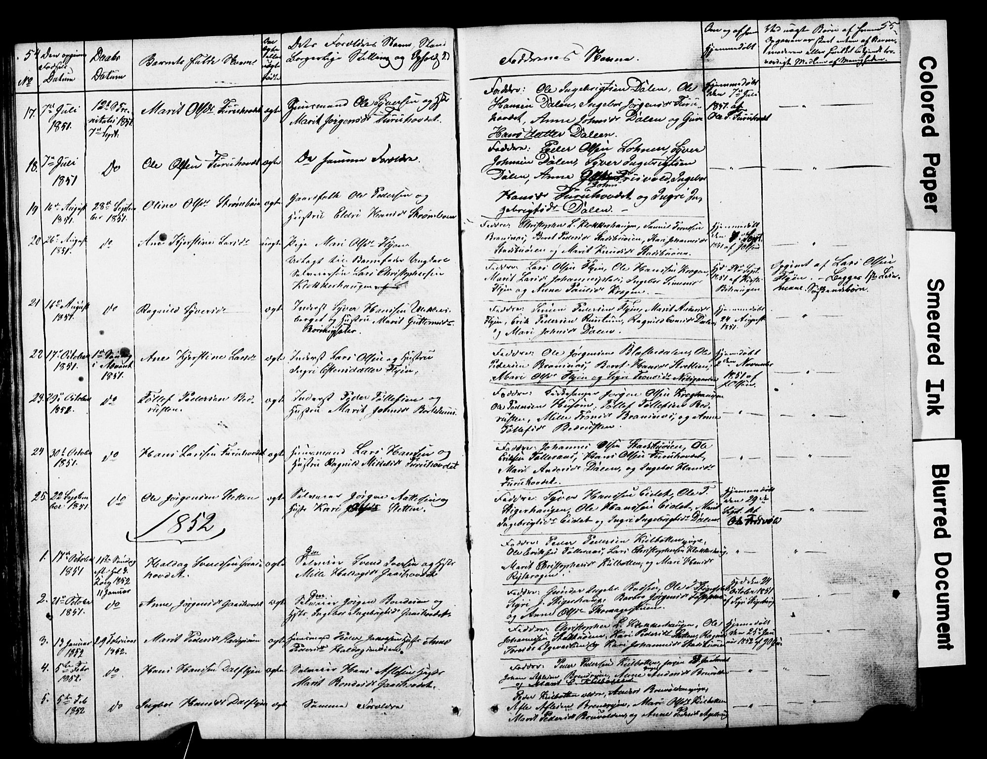 Lesja prestekontor, SAH/PREST-068/H/Ha/Hab/L0014: Parish register (copy) no. 14, 1842-1856, p. 54-55