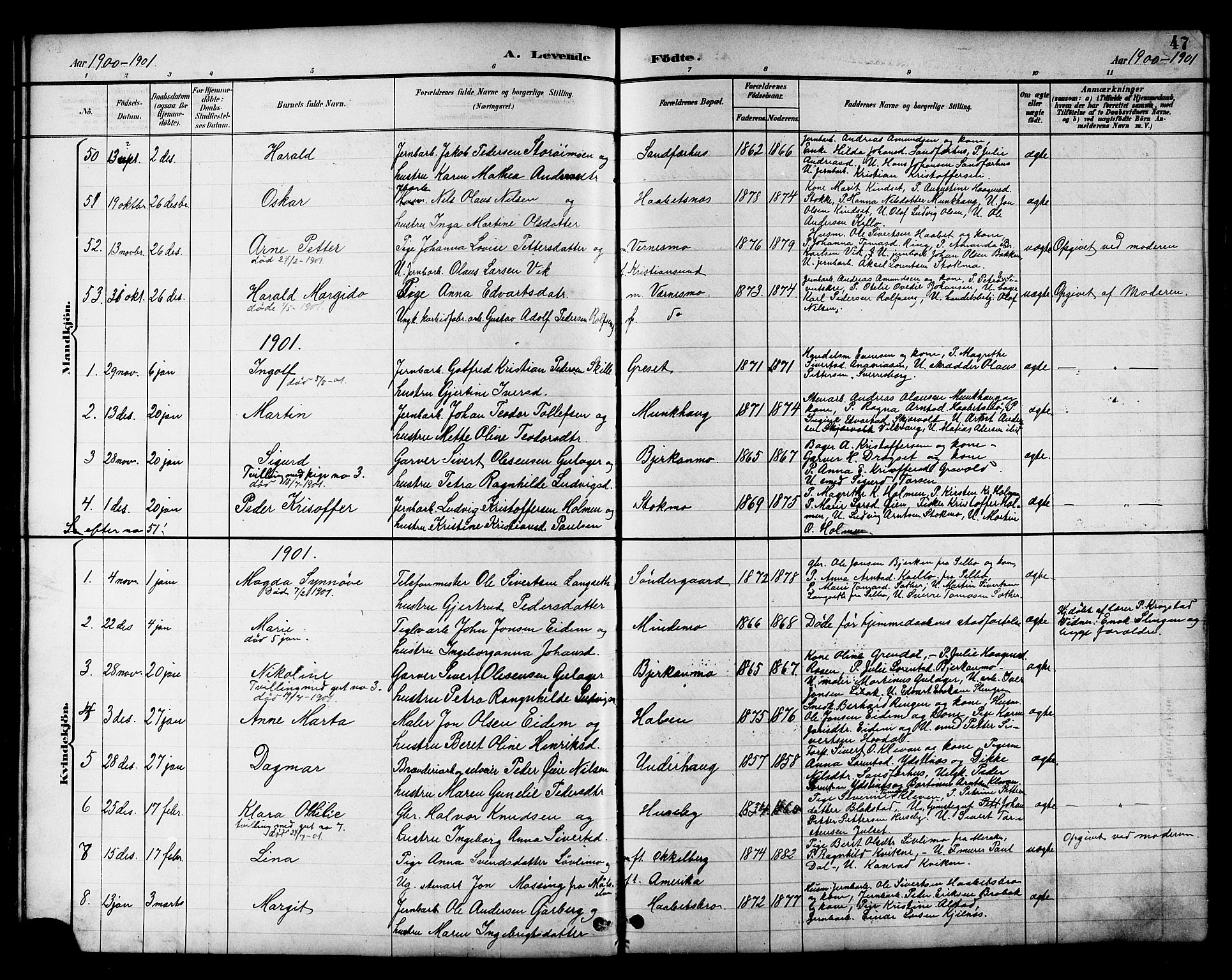 Ministerialprotokoller, klokkerbøker og fødselsregistre - Nord-Trøndelag, SAT/A-1458/709/L0087: Parish register (copy) no. 709C01, 1892-1913, p. 47