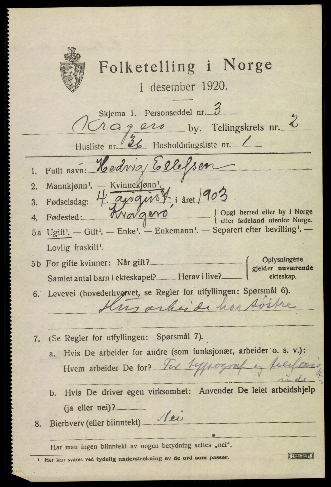 SAKO, 1920 census for Kragerø, 1920, p. 5781