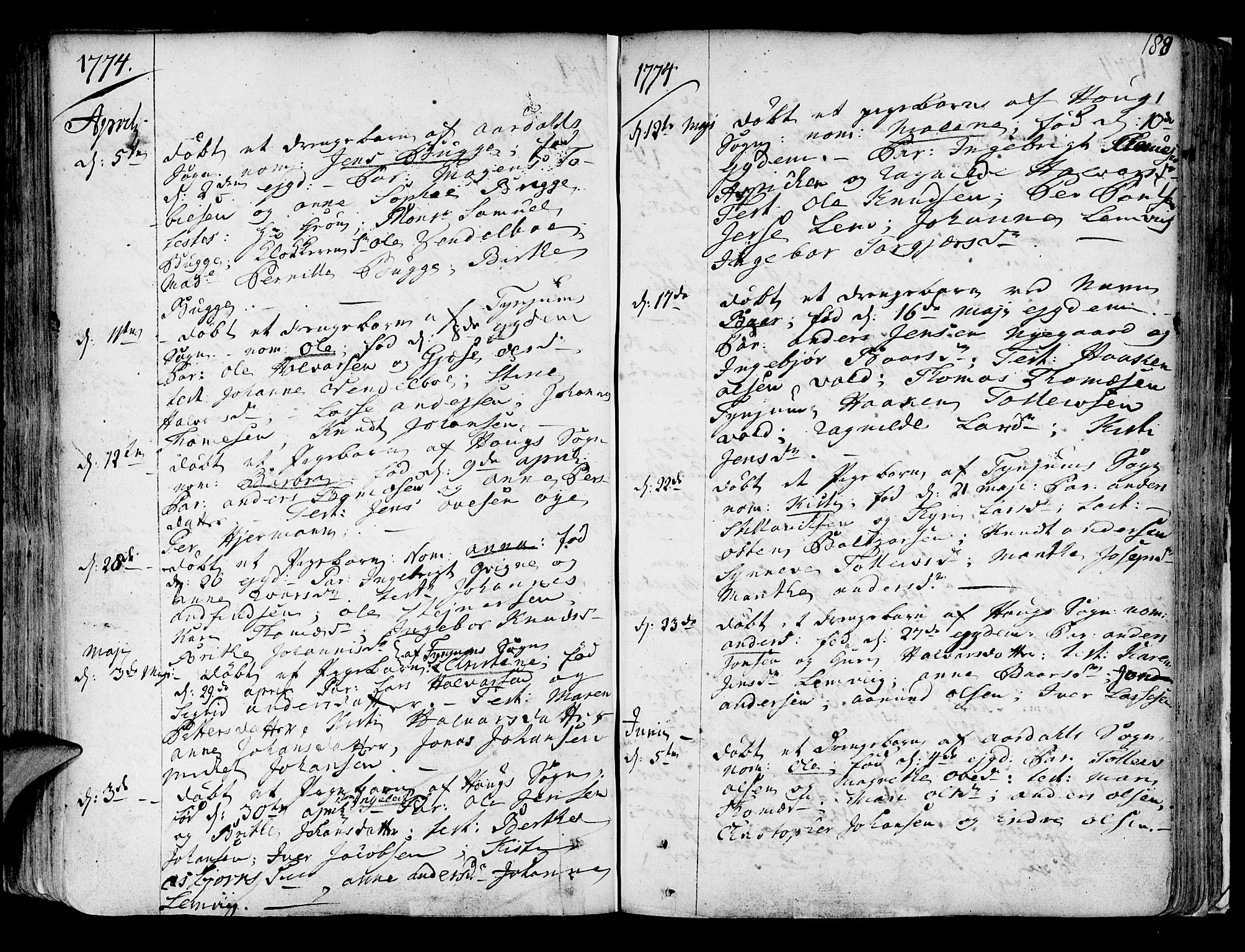 Lærdal sokneprestembete, SAB/A-81201: Parish register (official) no. A 2, 1752-1782, p. 188