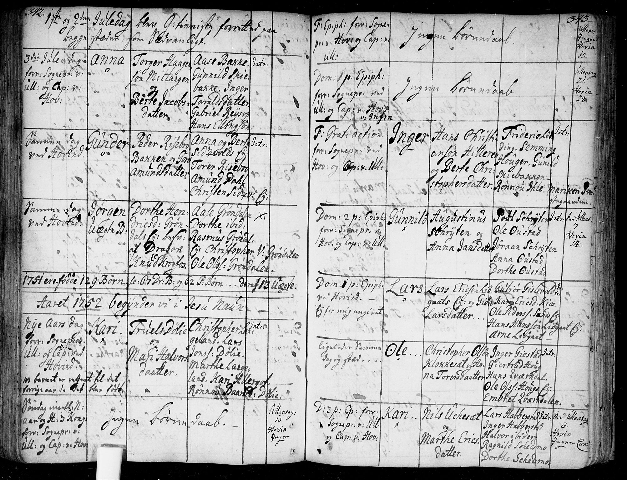 Ullensaker prestekontor Kirkebøker, AV/SAO-A-10236a/F/Fa/L0005: Parish register (official) no. I 5, 1733-1762, p. 342-343