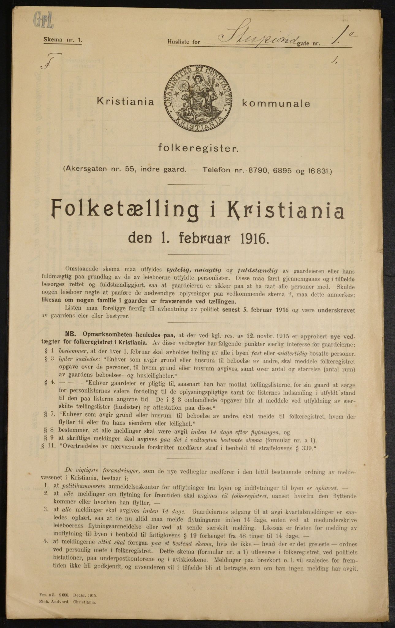 OBA, Municipal Census 1916 for Kristiania, 1916, p. 107284