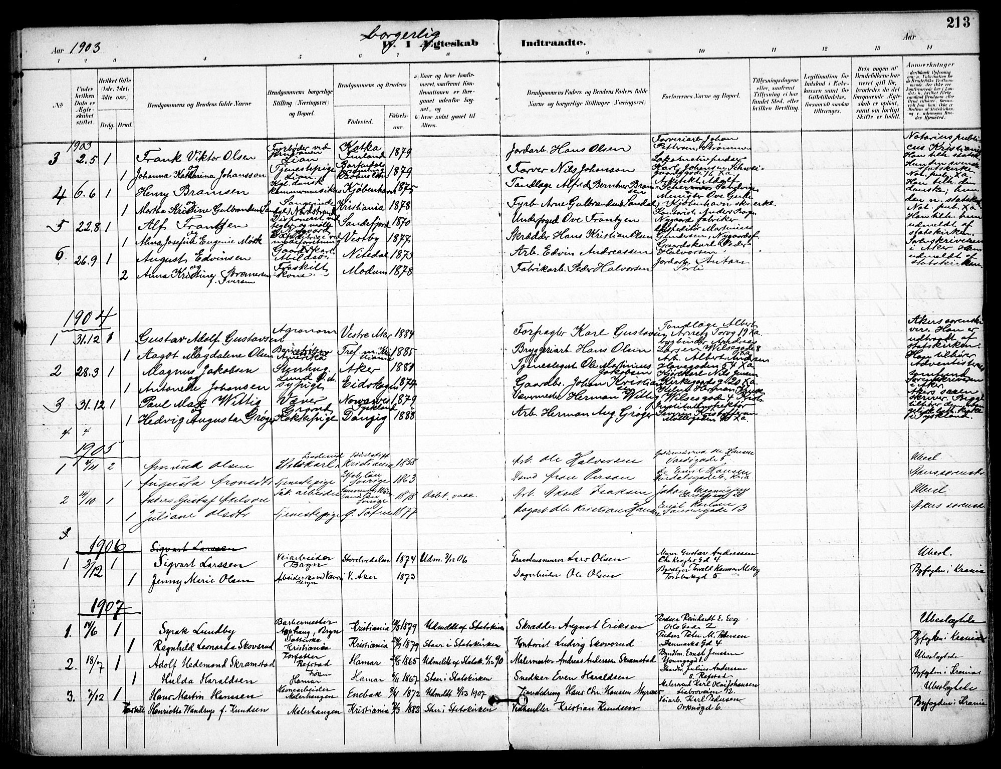 Østre Aker prestekontor Kirkebøker, SAO/A-10840/F/Fa/L0011: Parish register (official) no. I 11, 1895-1917, p. 213