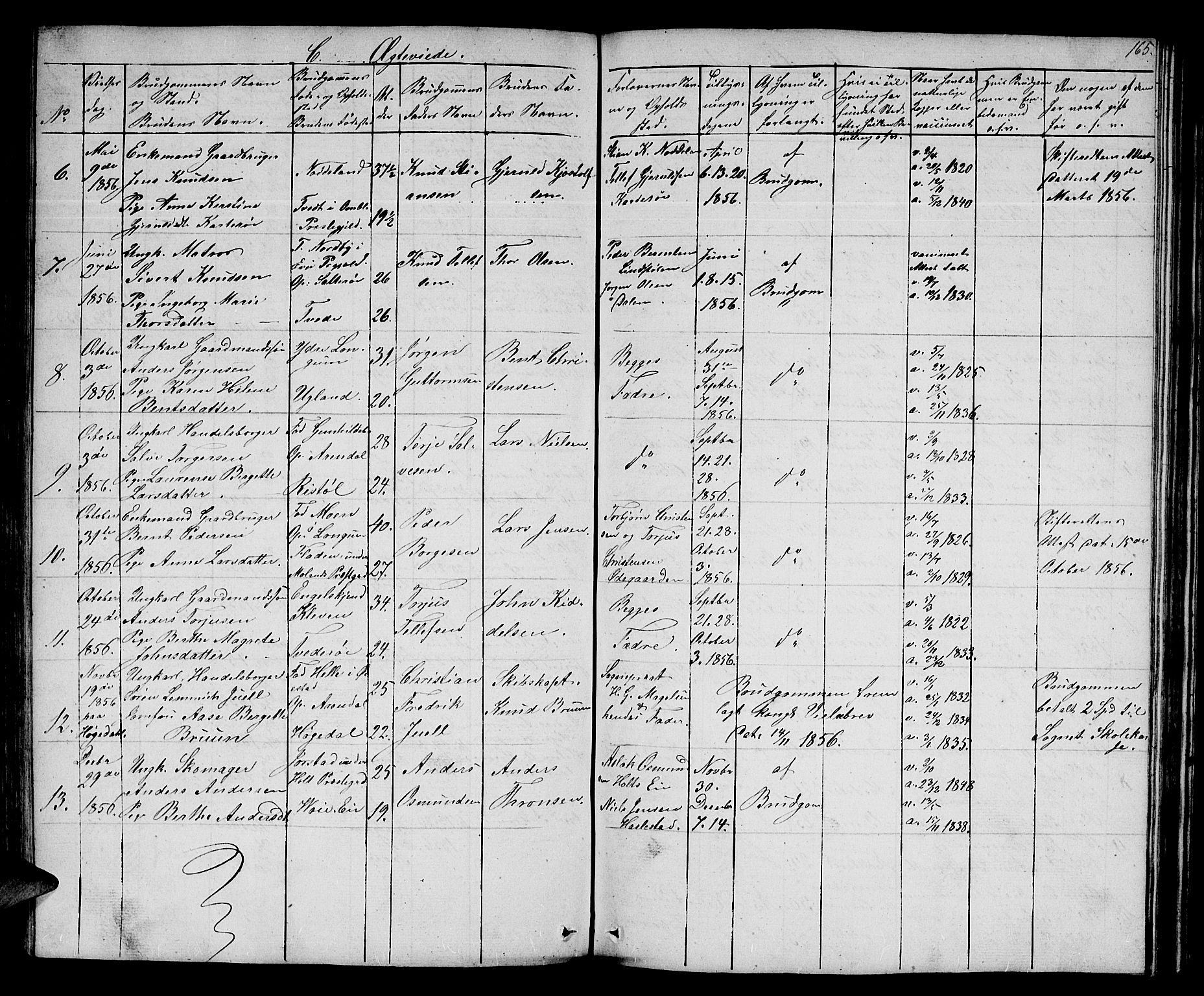 Austre Moland sokneprestkontor, AV/SAK-1111-0001/F/Fb/Fba/L0001: Parish register (copy) no. B 1, 1842-1868, p. 165